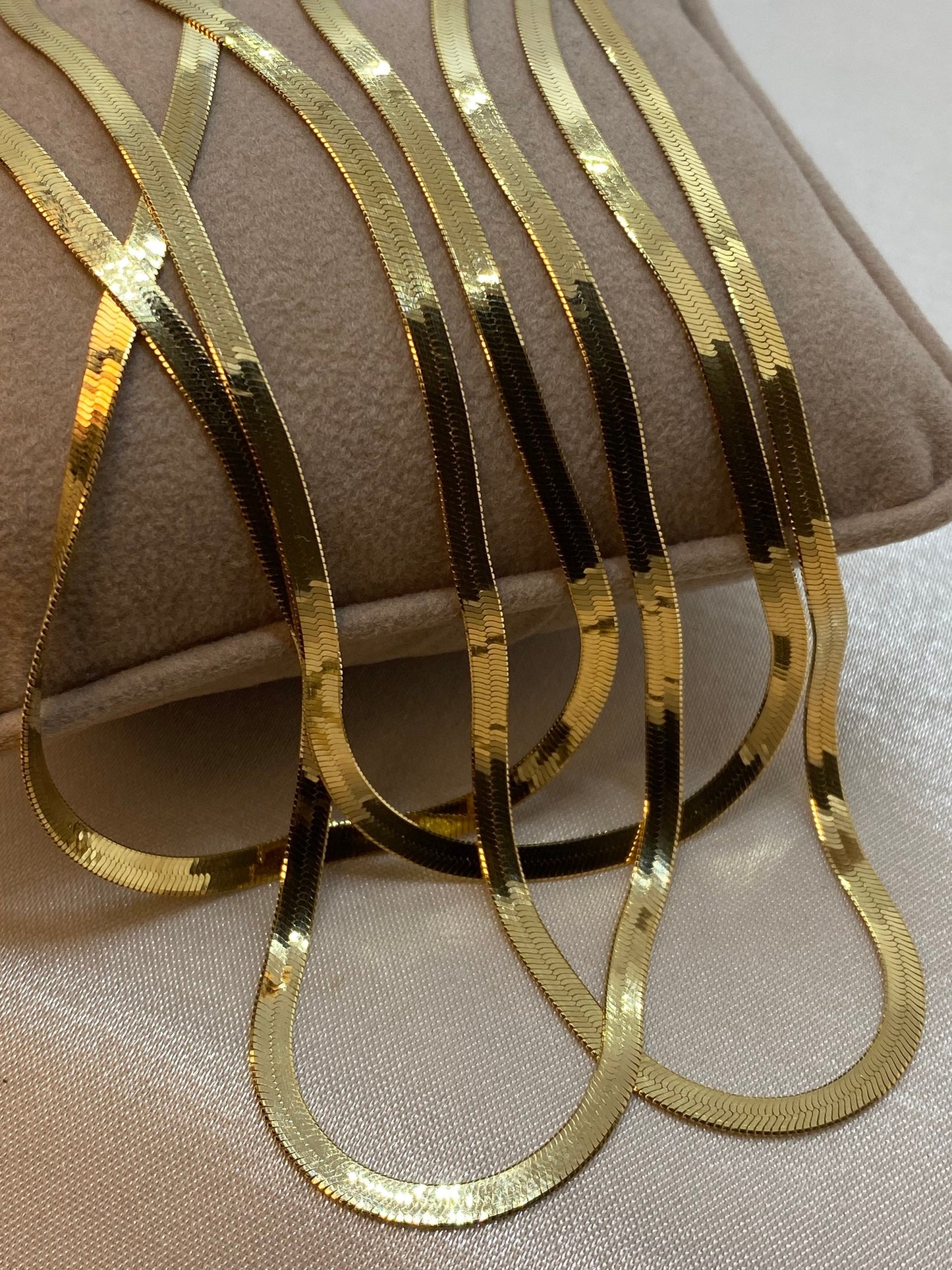 14K Solid Gold Herringbone Necklace - 16"-22" Snake Herringbone Choker, 3.34mm Solid Yellow Gold, Elegant Necklace for Her