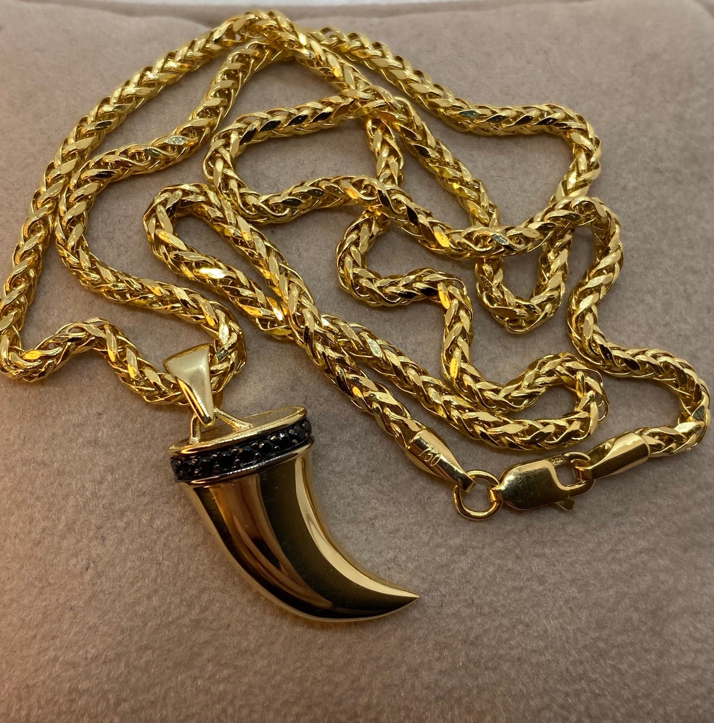 14k Solid Gold Lion Tooth Pendant with cubic zirconia and 14k Franco chain Diamond Cut , symbol of leadership and power ,For Him ,For Her