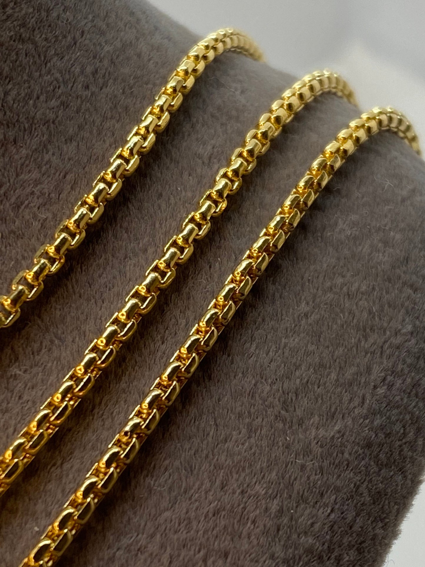 18K Gold Box Chain Necklace, 20", 22", 24" – Real Gold Box Link Chain for Men & Women, Perfect Birthday Gift