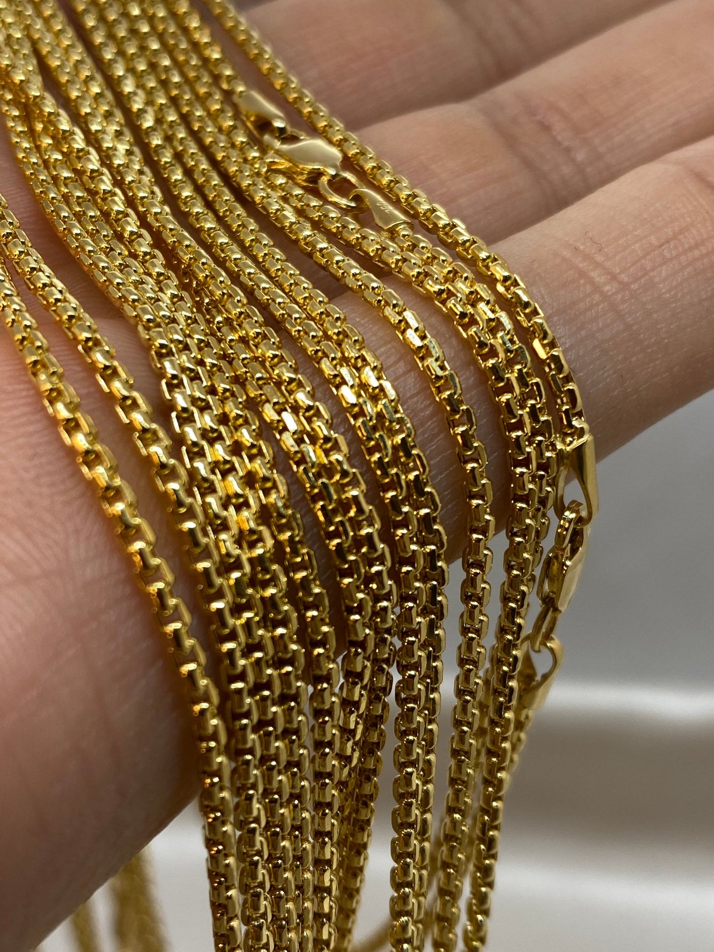 18K Gold Box Chain Necklace, 20", 22", 24" – Real Gold Box Link Chain for Men & Women, Perfect Birthday Gift