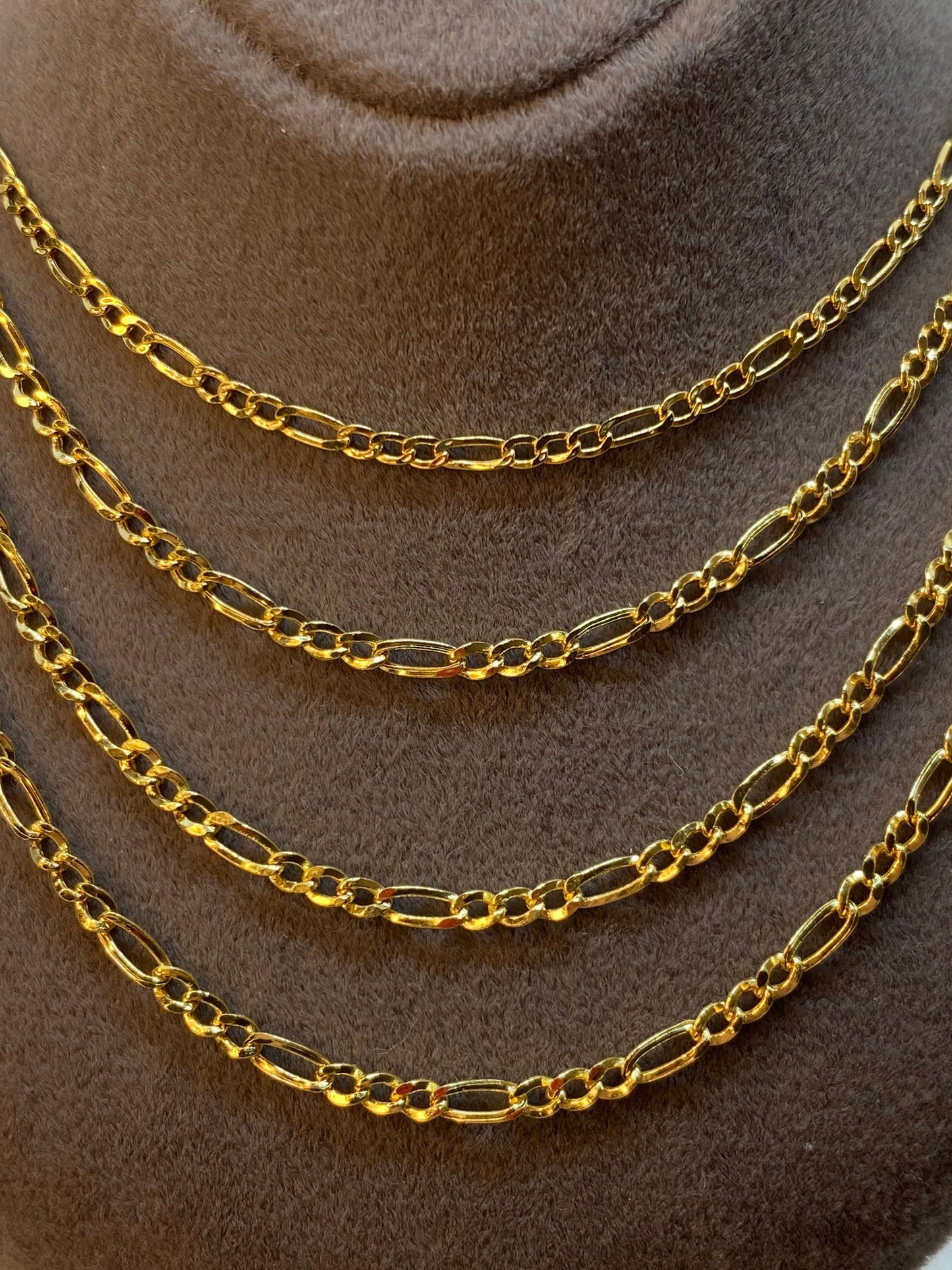 18K Real Gold Figaro Chain Necklace – 2MM & 2.5MM Solid Gold Figaro for Him & Her | Birthday & Christmas Gift