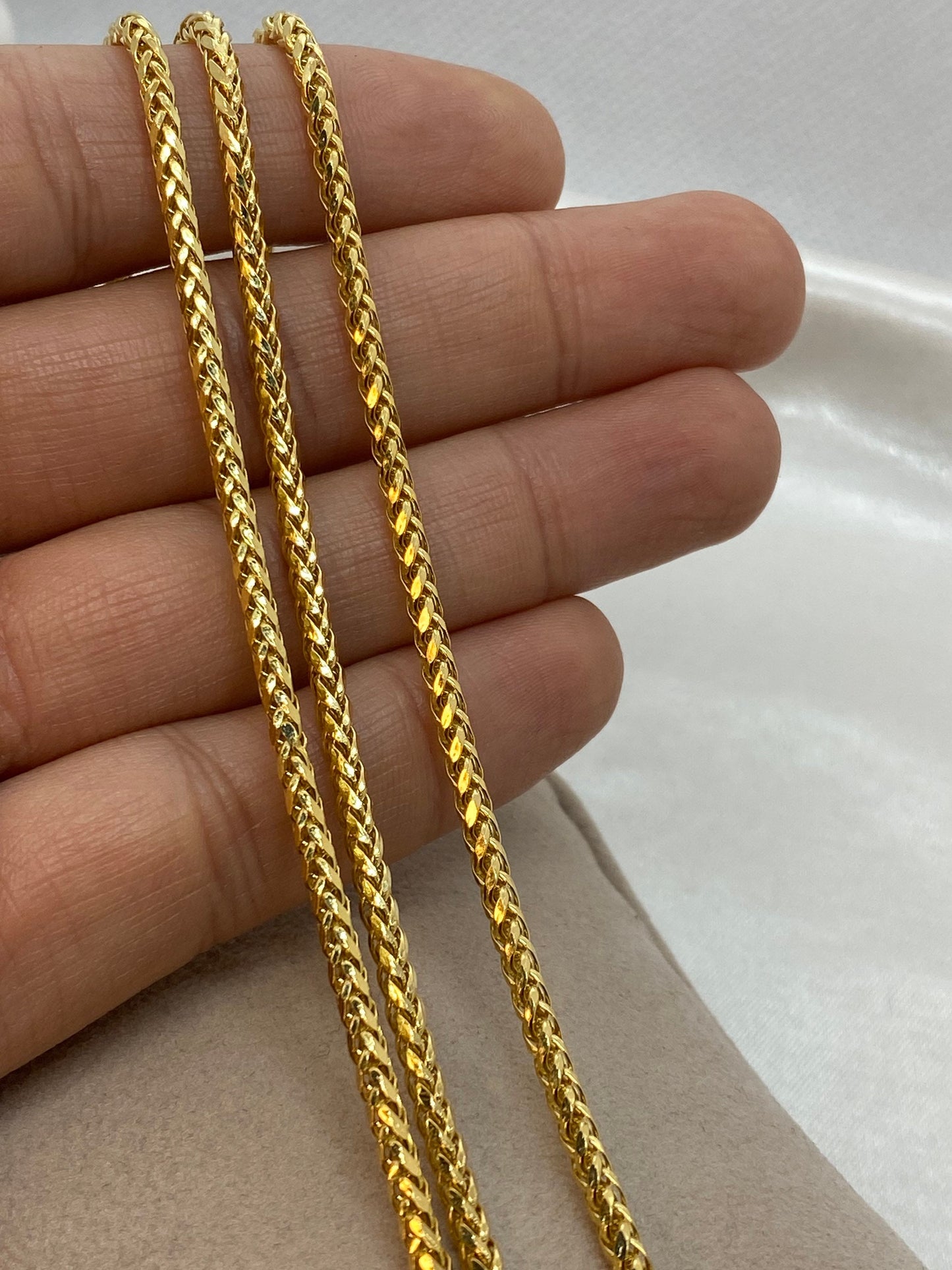 Collier en or véritable 18 carats avec chaîne queue de renard, 4 mm et 3 mm | Franco Foxtail Design | Cadeau idéal pour Noël et un anniversaire, pour elle et lui