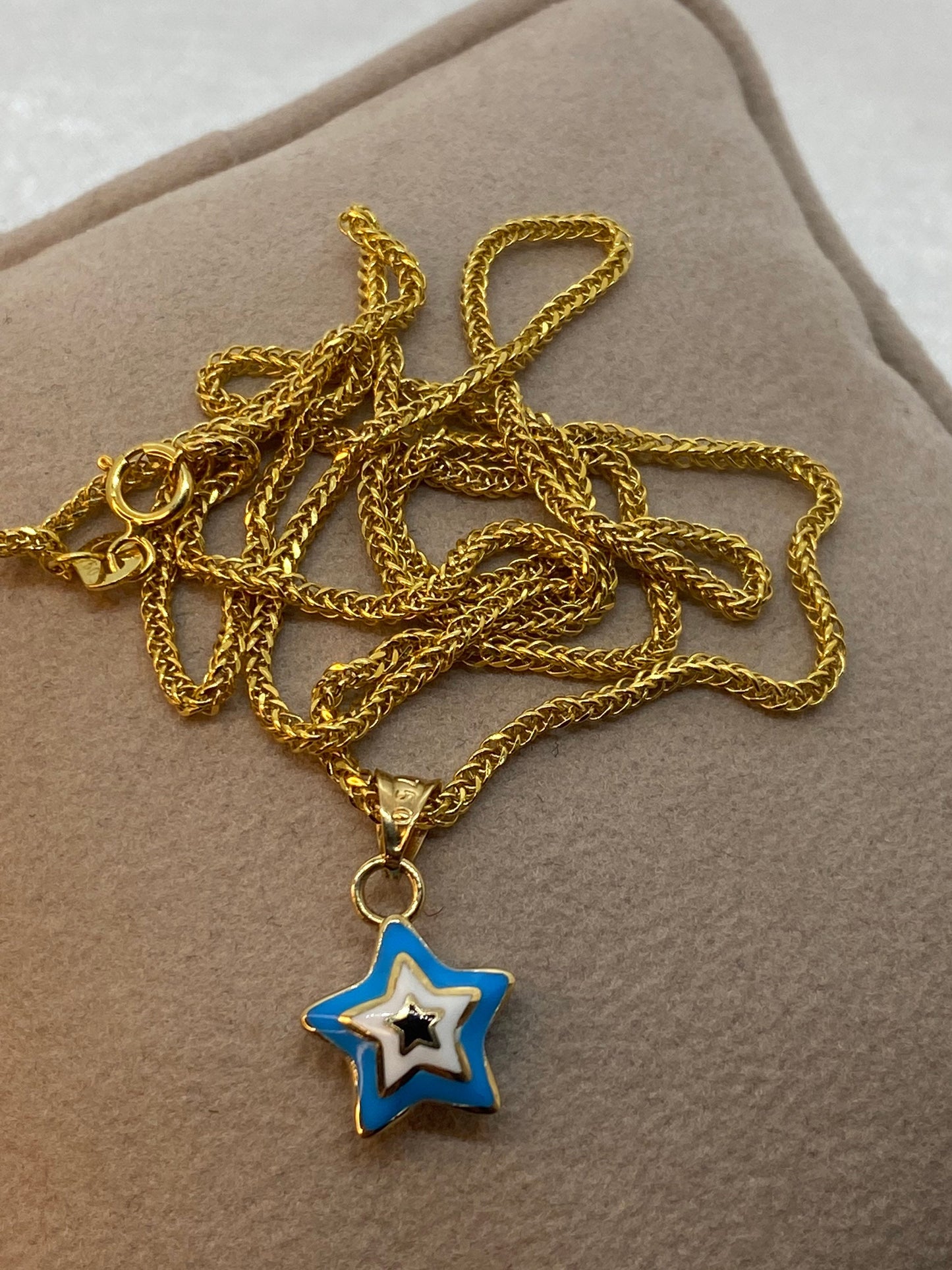 Collier étoile de Bethléem en or 18 carats 49,5 cm, 1,5 mm, pendentif étoile de Bethléem 18 carats avec collier queue de renard, pour elle, cadeau pour elle, cadeau de Noël