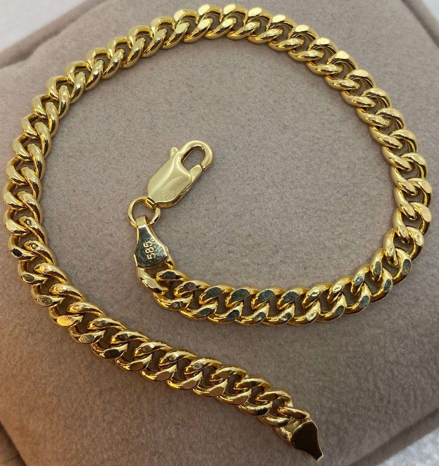 14K Solid Gold Curb Bracelet - 5mm Cuban Link Chain for Men & Women | 7.5” & 8” Lengths | Perfect Birthday Gift