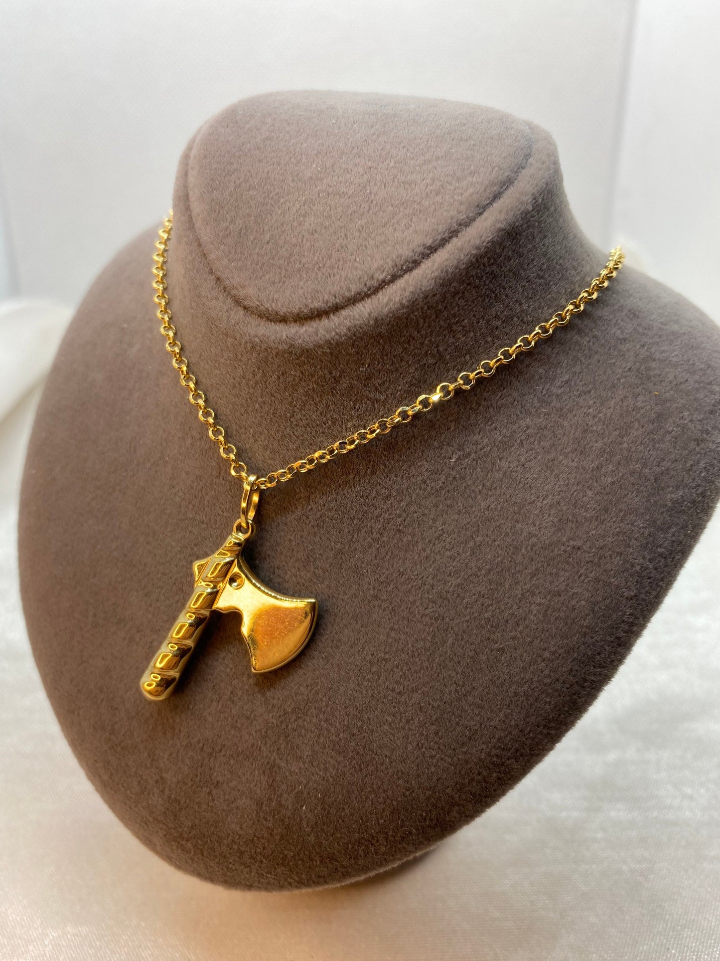 18k Gold Axe Necklace with Rolo chain 19.5", 2mm, symbol of victory ,bravery and power ,Power Axe Pendant , For him, For Her