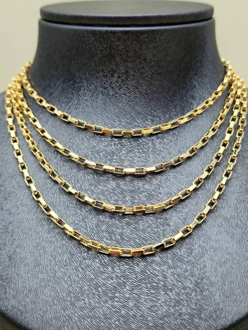 18k Solid Gold Box Chain Necklace – 2.5mm, Available in 24", 22", 20", 18" Lengths | Real 18k Gold Cable Chain | Unisex | Birthday & Anniversary Gift for Him or Her