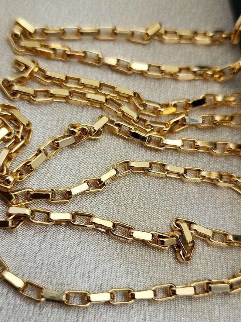 18k Solid Gold Box Chain Necklace – 2.5mm, Available in 24", 22", 20", 18" Lengths | Real 18k Gold Cable Chain | Unisex | Birthday & Anniversary Gift for Him or Her