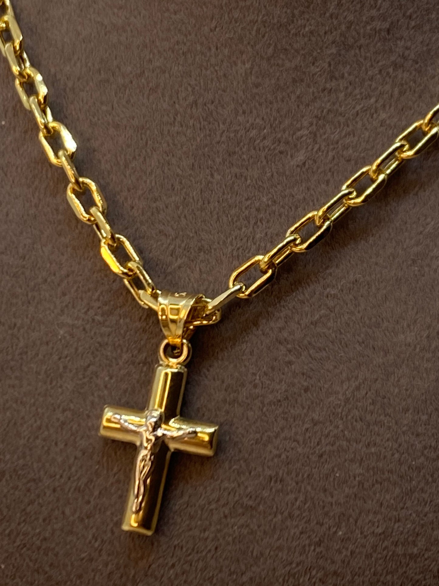 Collier croix en or 14 carats avec chaîne forçat – 59,7 cm, 3 mm, brillant et durable, cadeau idéal pour elle et lui – Anniversaire, Saint-Valentin, anniversaire de mariage