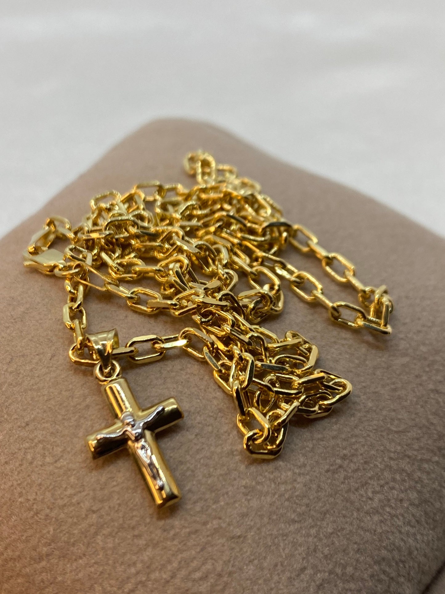 Collier croix en or 14 carats avec chaîne forçat – 59,7 cm, 3 mm, brillant et durable, cadeau idéal pour elle et lui – Anniversaire, Saint-Valentin, anniversaire de mariage