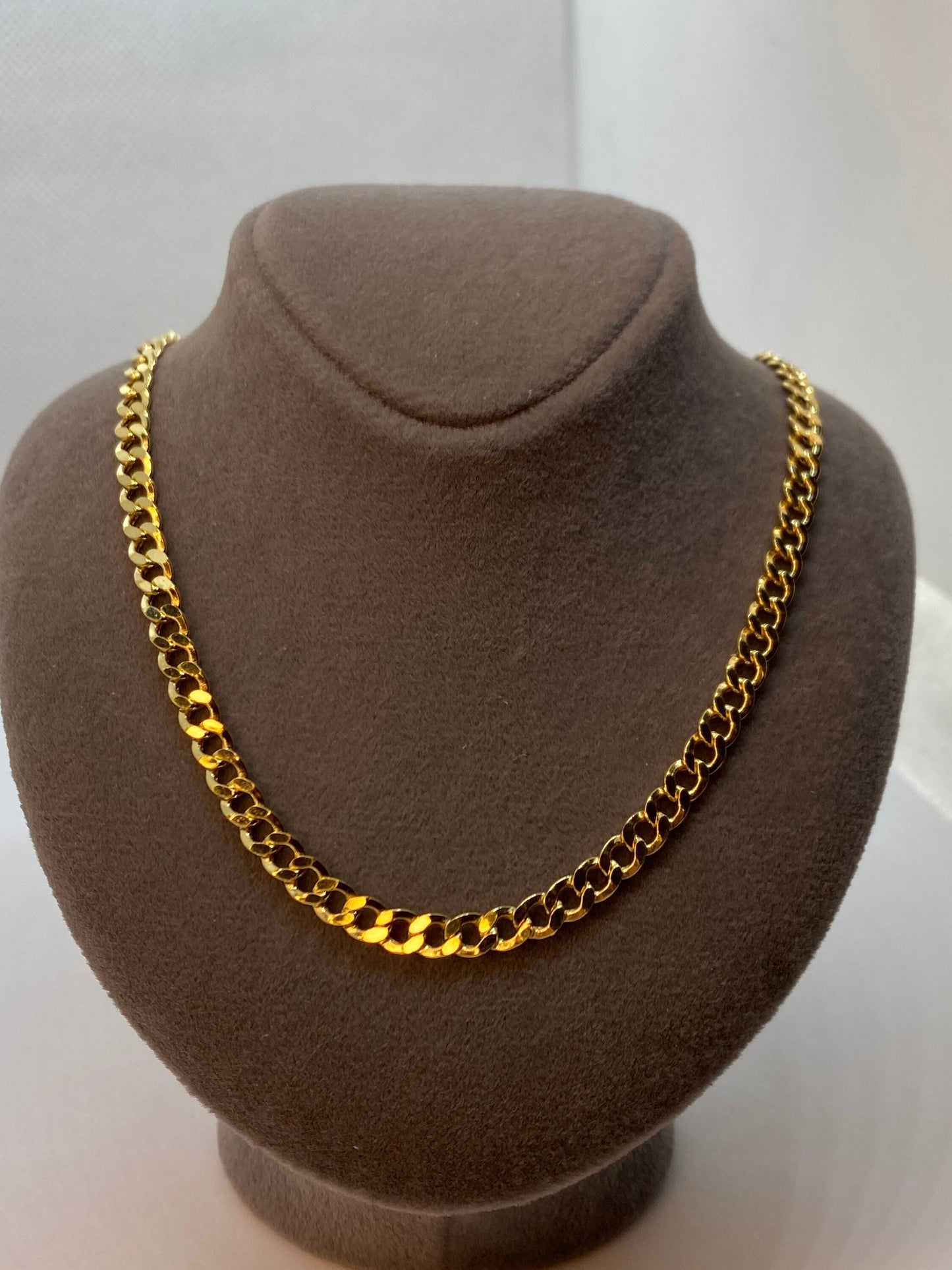 18K Real Gold Curb Link Chain Necklace, Diamond Cut, 25.5", 4mm, Unisex 18K Gold Chain, Perfect for Birthday Gifts