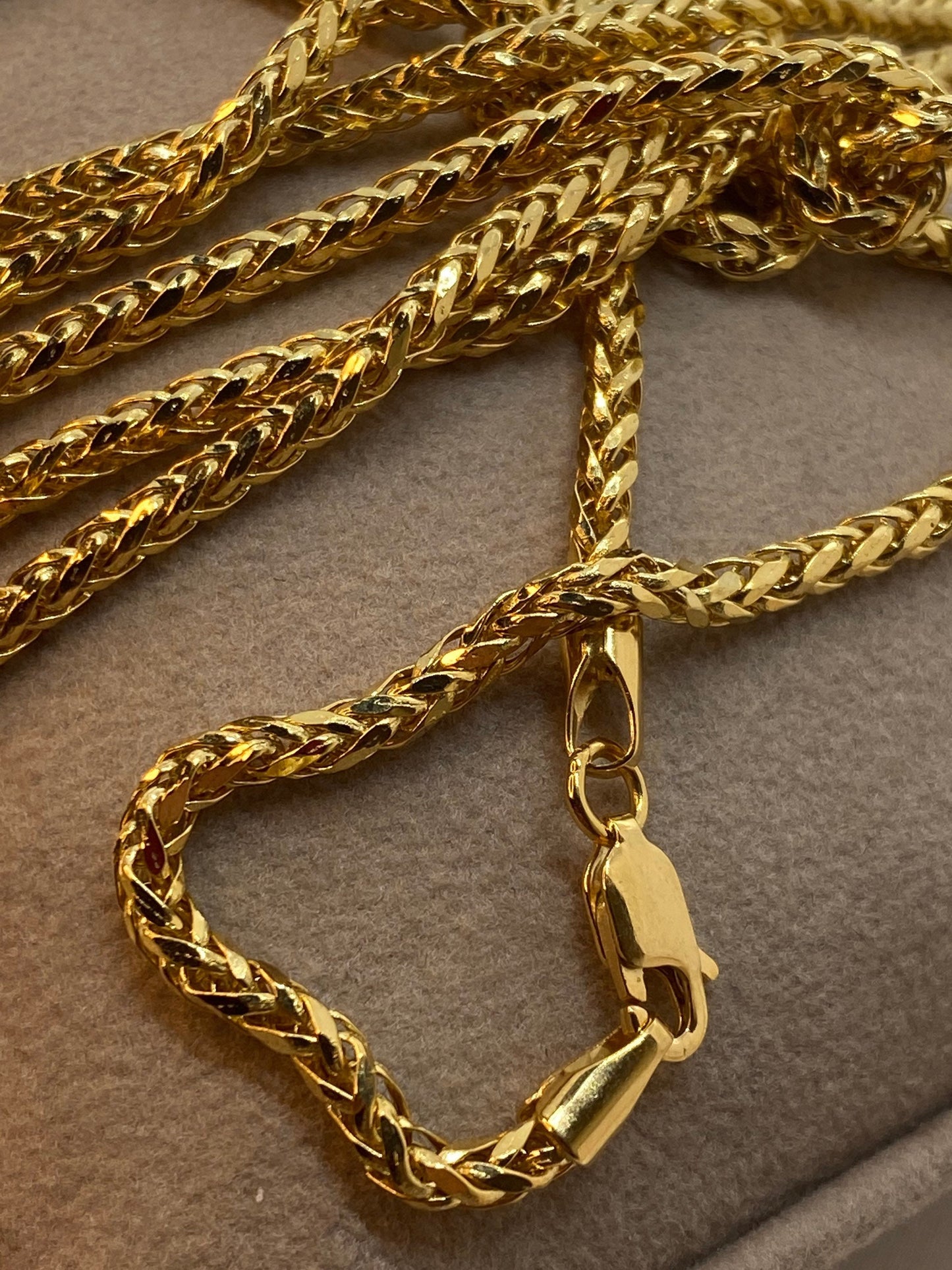 Collier en or véritable 18 carats avec chaîne queue de renard, 4 mm et 3 mm | Franco Foxtail Design | Cadeau idéal pour Noël et un anniversaire, pour elle et lui