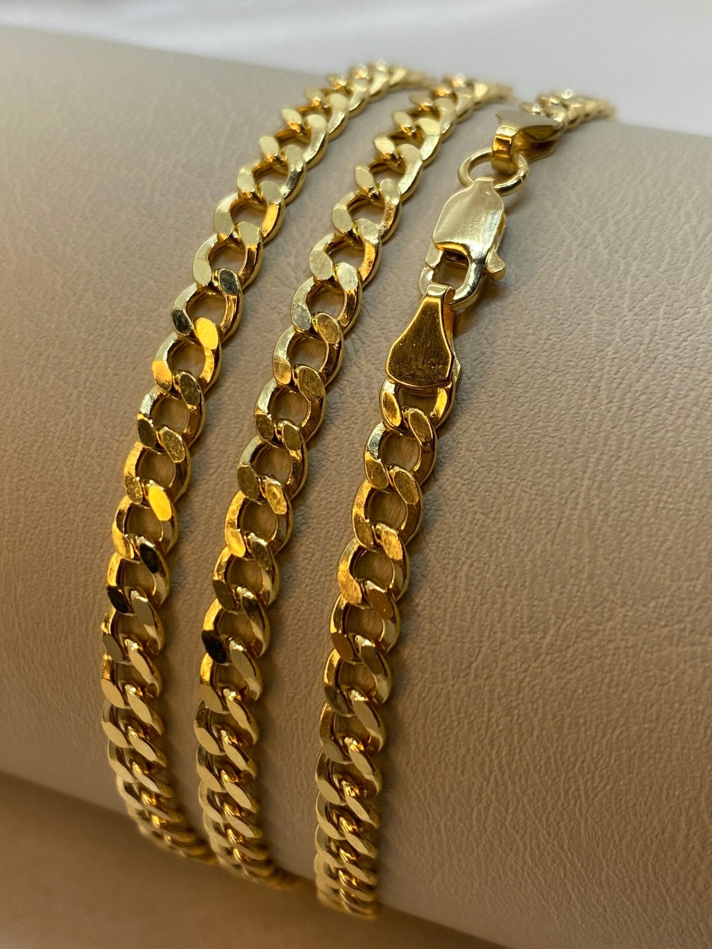 18K Real Gold Curb Link Chain Necklace, Diamond Cut, 25.5", 4mm, Unisex 18K Gold Chain, Perfect for Birthday Gifts