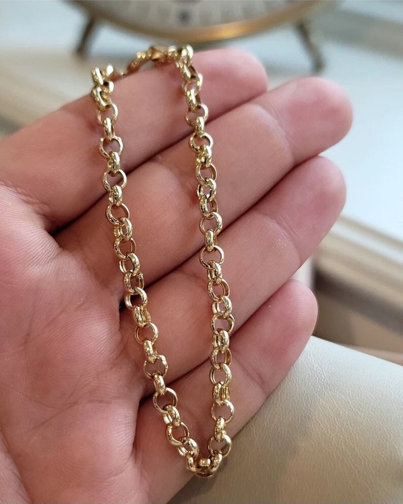 18K Real Gold Rolo Chain Bracelet - High Polished 18K Yellow Rolo Bracelet for Her - Pure 18k Gold- Birthday Gift!, Valentine's Day gifts .