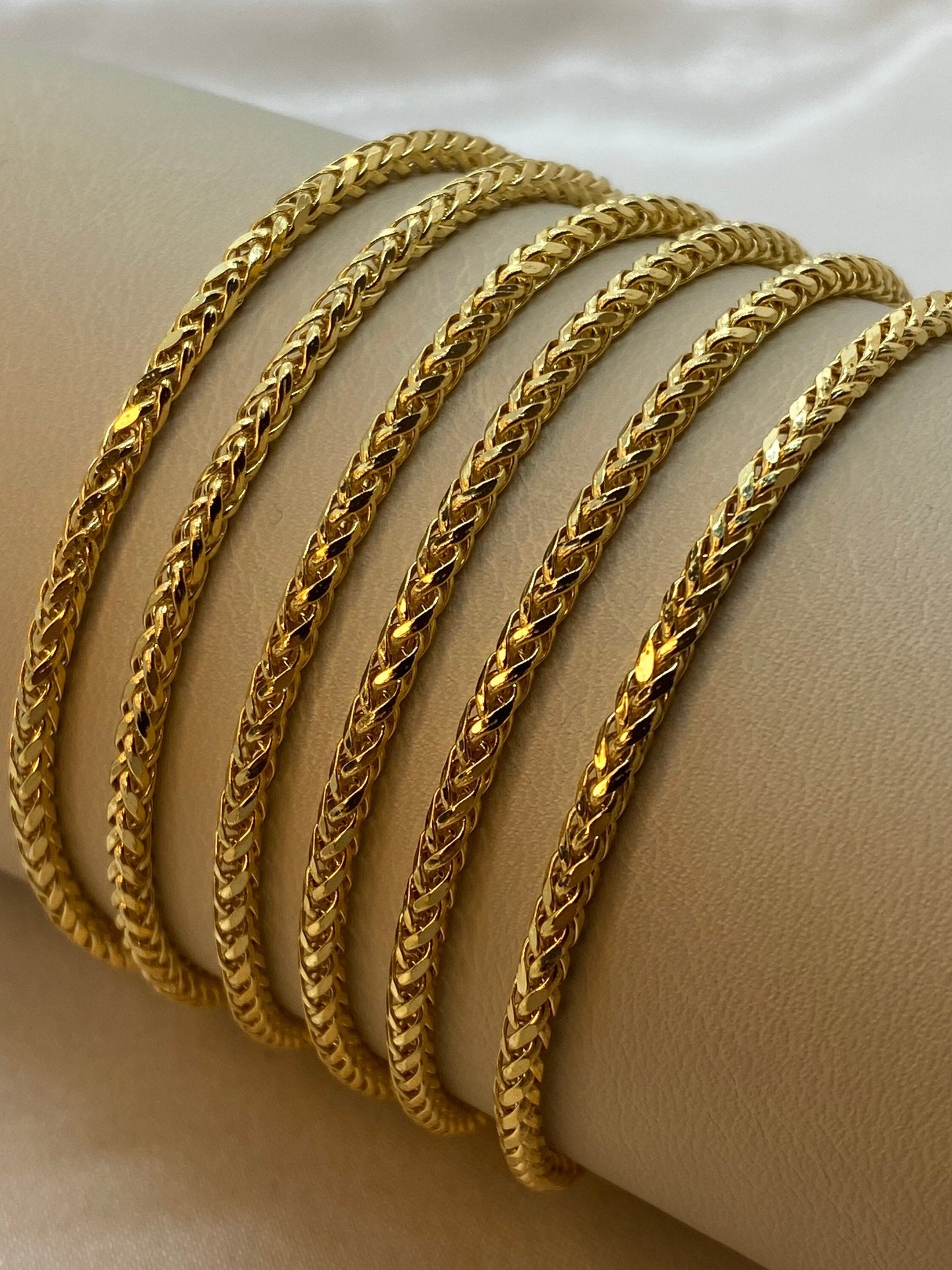 Collier en or véritable 18 carats avec chaîne queue de renard, 4 mm et 3 mm | Franco Foxtail Design | Cadeau idéal pour Noël et un anniversaire, pour elle et lui