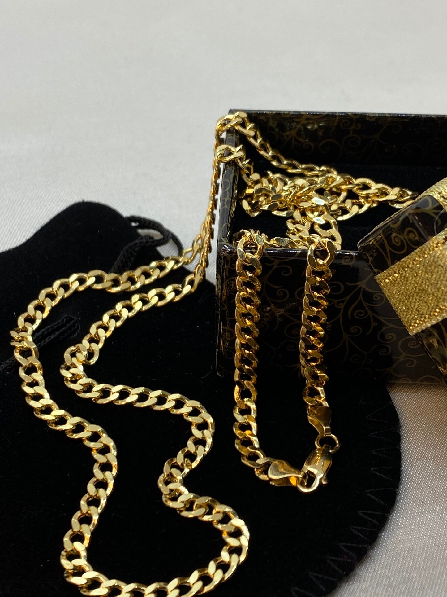 18K Real Gold Curb Link Chain Necklace, Diamond Cut, 25.5", 4mm, Unisex 18K Gold Chain, Perfect for Birthday Gifts