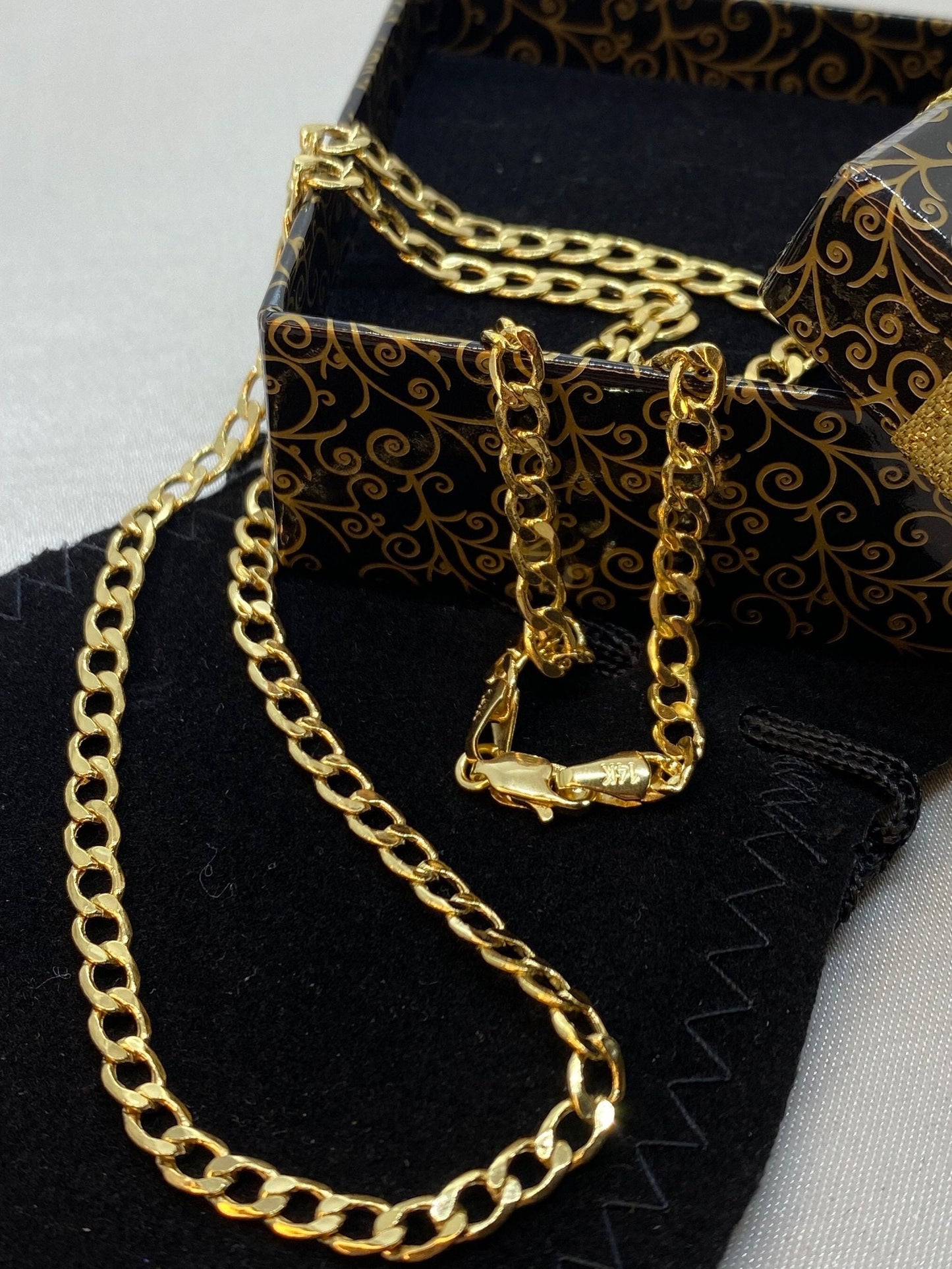 Collier à maille gourmette cubaine en or massif 14 carats – 49,5 cm, 4,2 mm, chaîne unisexe en or, cadeau de Noël idéal pour hommes et femmes.