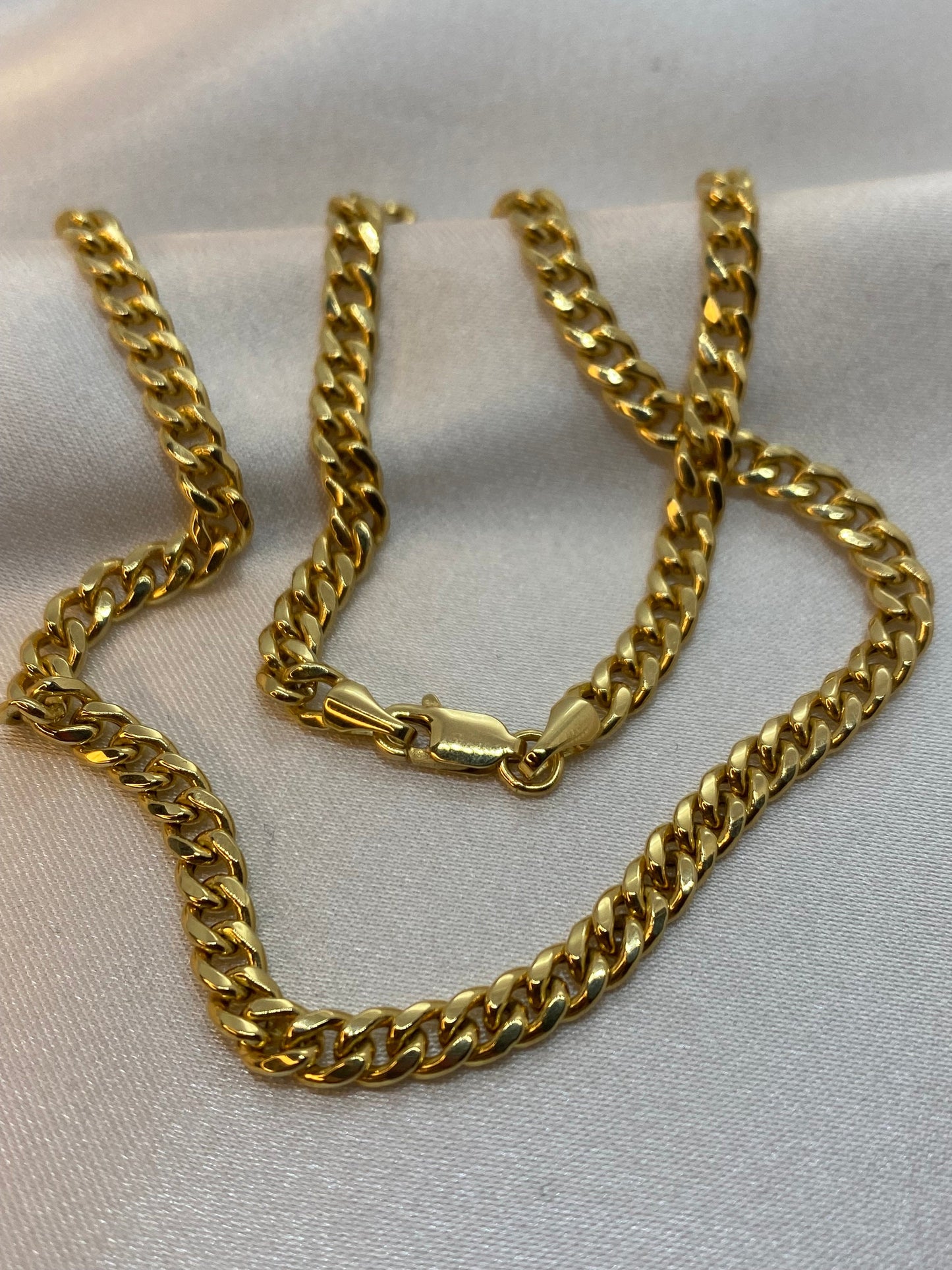 Collier à maille gourmette cubaine en or massif 14 carats – 49,5 cm, 4,2 mm, chaîne unisexe en or, cadeau de Noël idéal pour hommes et femmes.