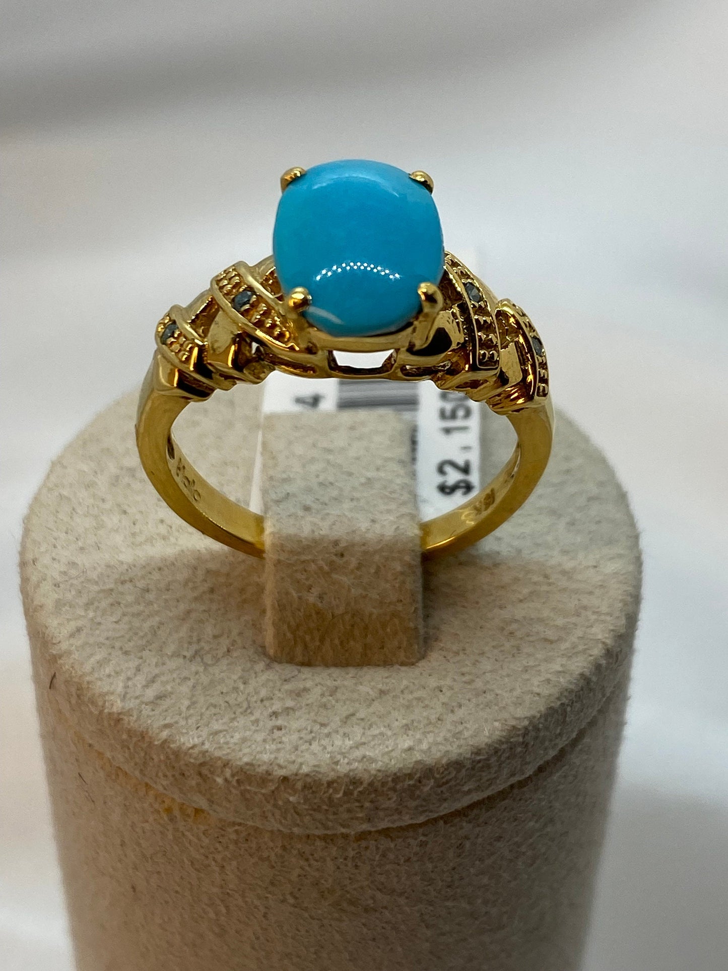 18K Solid Gold Turquoise Ring with Blue Diamond – Natural Turquoise Birthstone Ring for Her | Sagittarius Zodiac Gift & Birthday Present