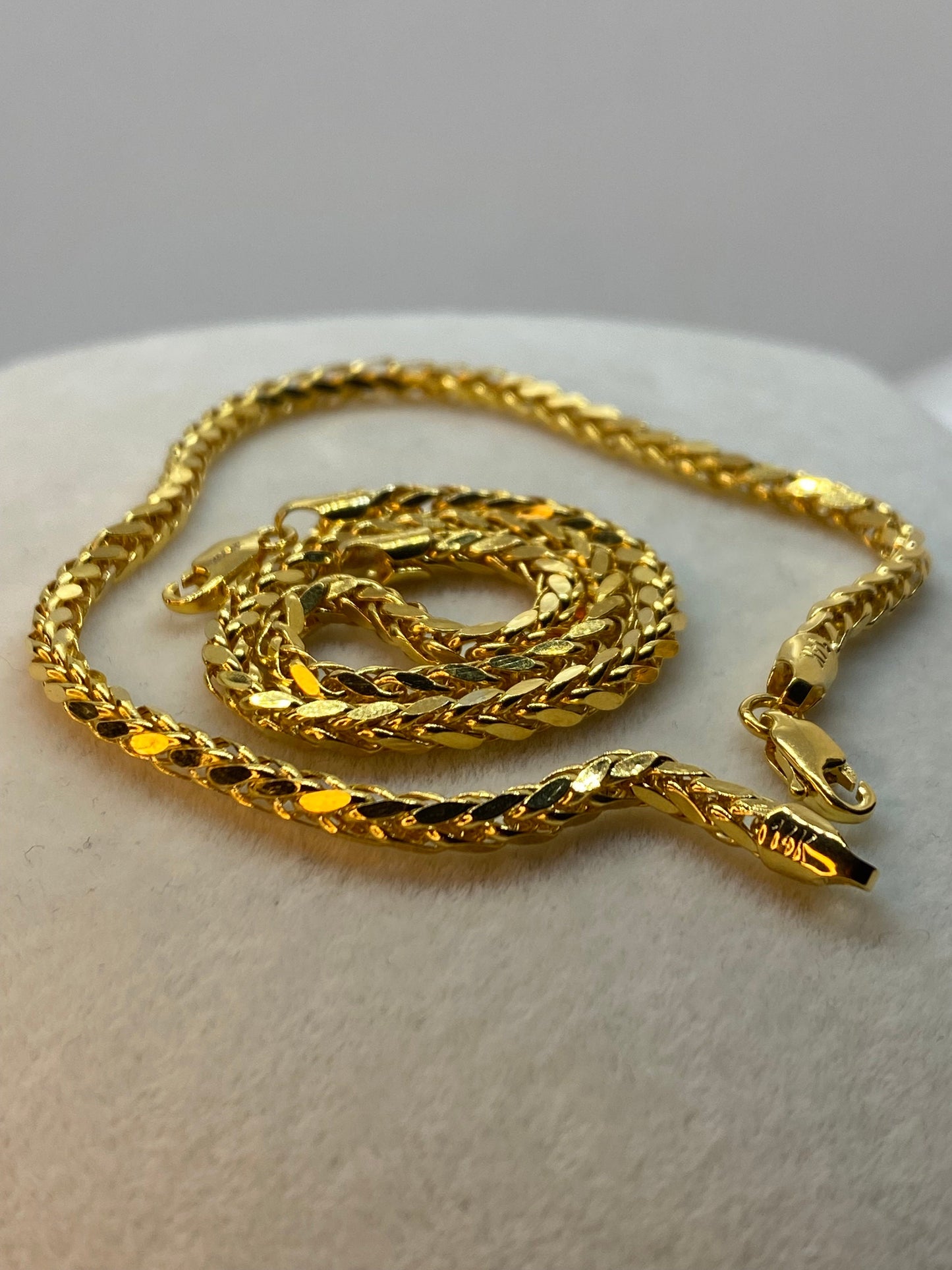 Bracelet Franco rond en or véritable 14 carats, taille diamant, 21,6 cm | Largeur 3,5 mm | Cadeau unique pour elle et lui
