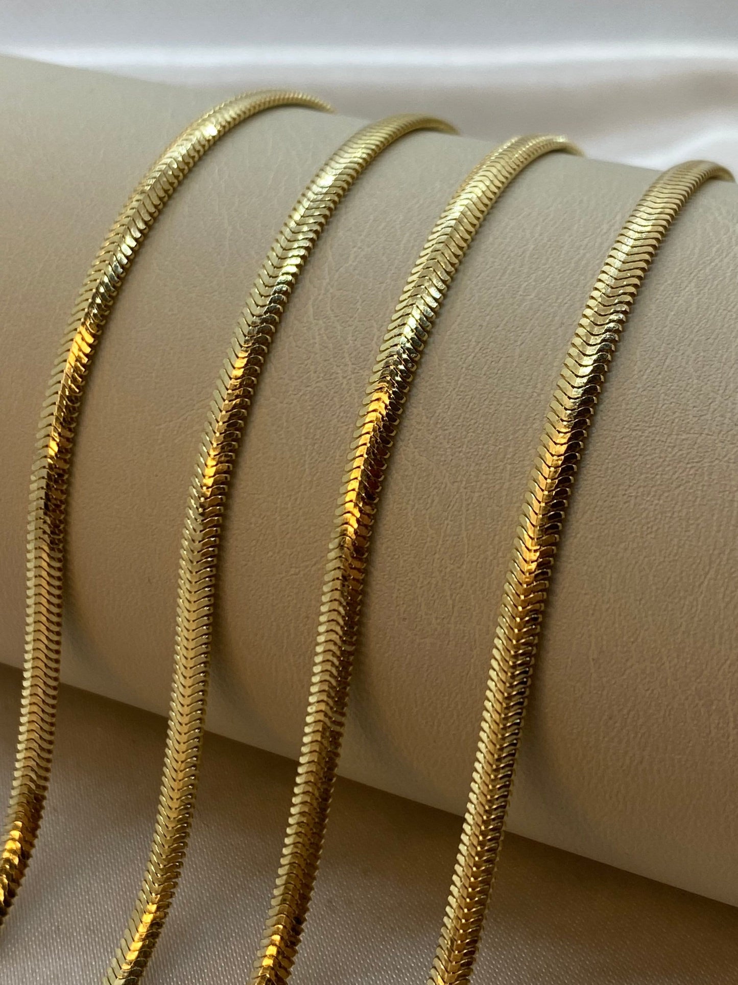14k Solid Gold Herringbone Snake Chain Necklace, 3.5mm, Shiny Real Gold Chain, Elegant 14k Gold Necklace for Her