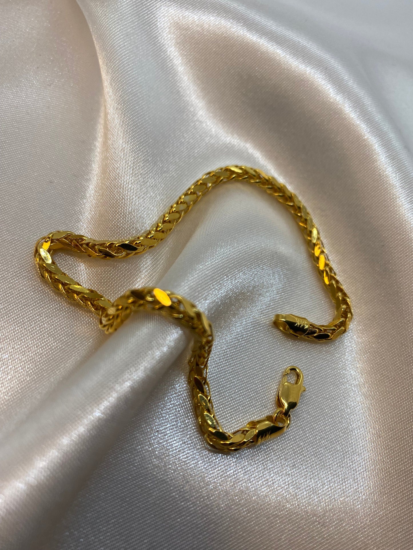 Bracelet Franco rond en or véritable 14 carats, taille diamant, 21,6 cm | Largeur 3,5 mm | Cadeau unique pour elle et lui