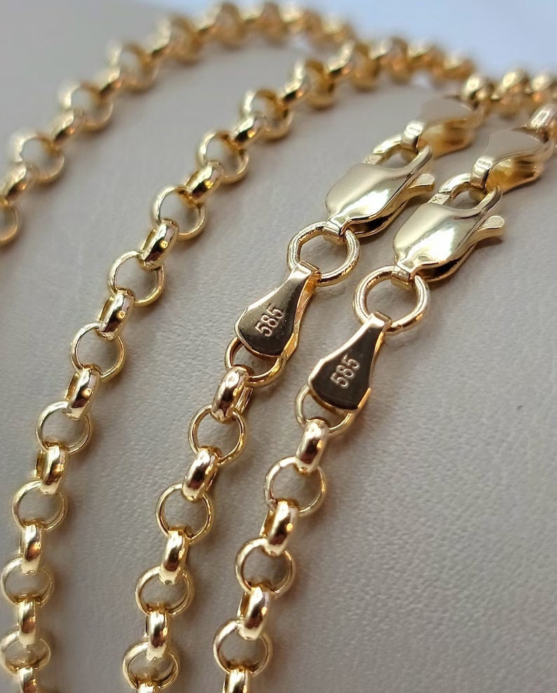 14k Gold Rolo Chain Necklace – 3.5mm, Real 14k Gold, Everyday Chain for Him & Her, Perfect Birthday Gift.