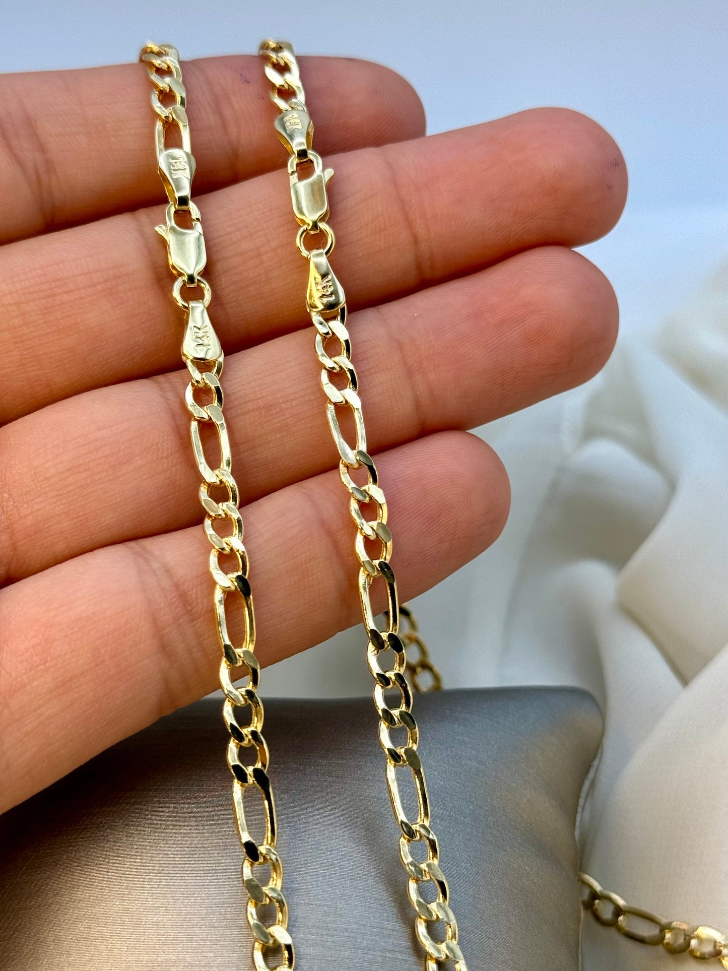 14k Solid Gold Figaro Chain Necklace – 4mm, Real 14k Gold, Perfect Gift for Him, Ideal for Birthdays