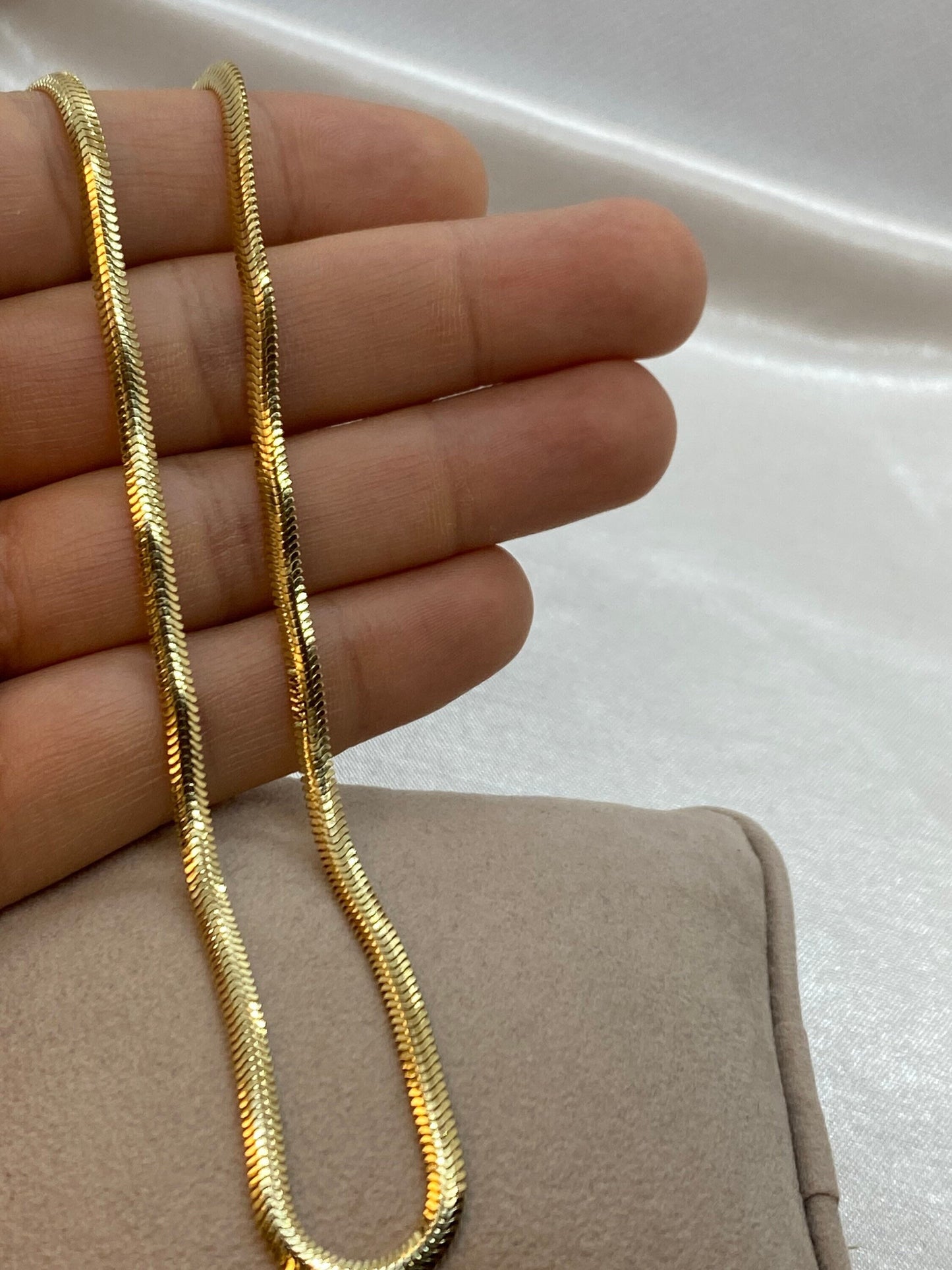 14k Solid Gold Herringbone Snake Chain Necklace, 3.5mm, Shiny Real Gold Chain, Elegant 14k Gold Necklace for Her