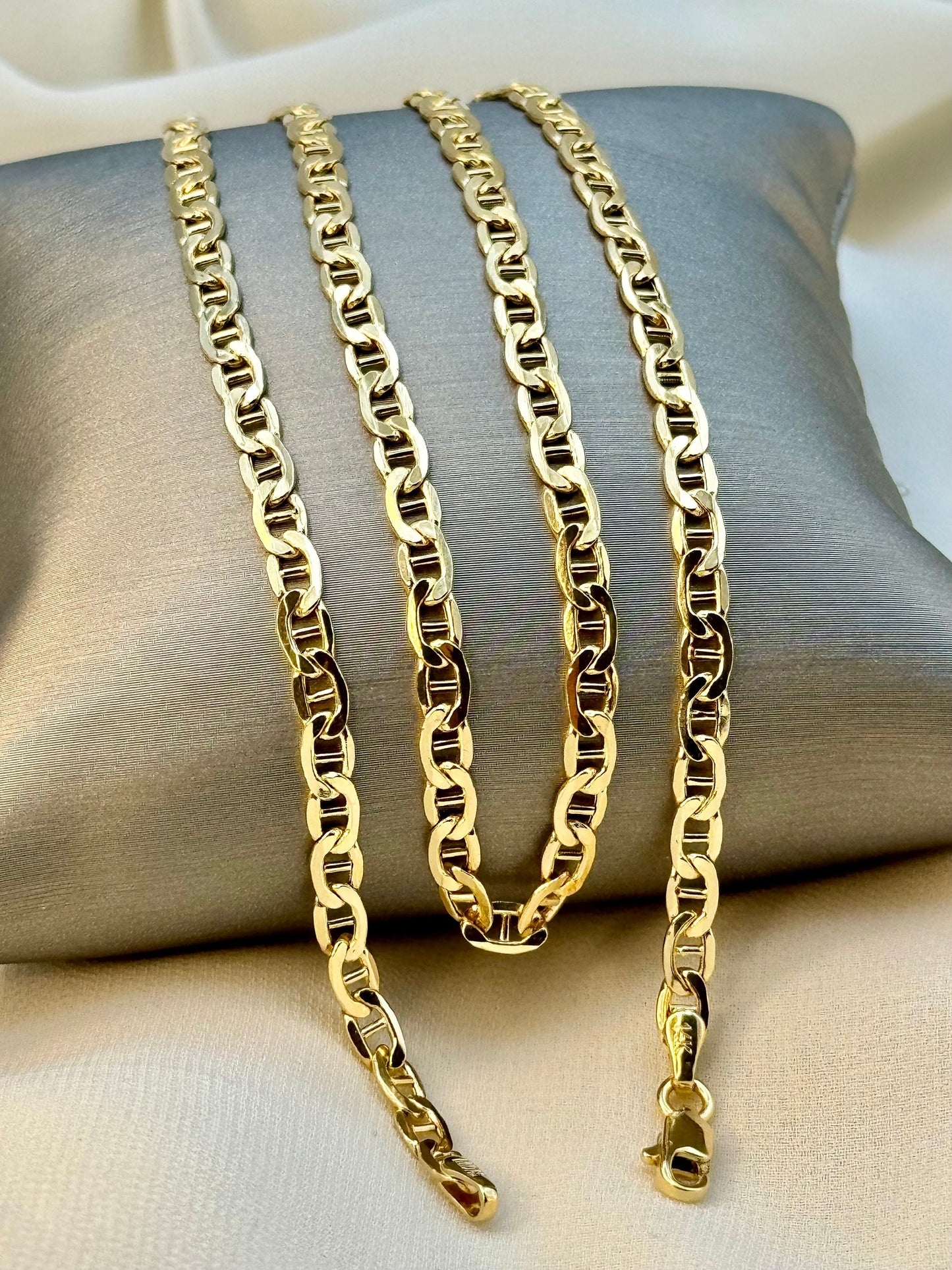 Collier chaîne ancre en or 14 carats – Chaîne marine 4 mm – Or véritable 14 carats – Cadeau de Noël idéal pour elle