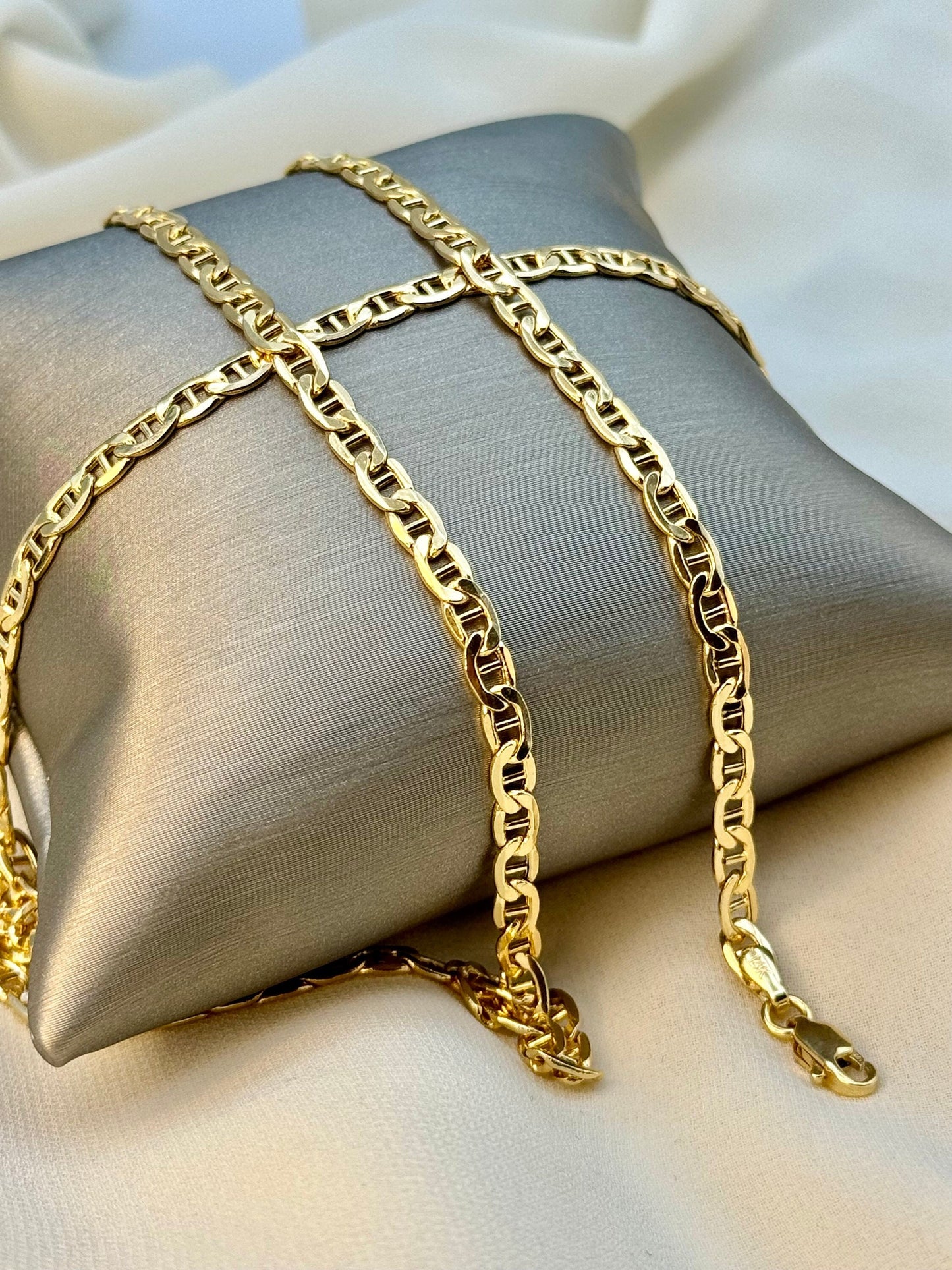 Collier chaîne ancre en or 14 carats – Chaîne marine 4 mm – Or véritable 14 carats – Cadeau de Noël idéal pour elle