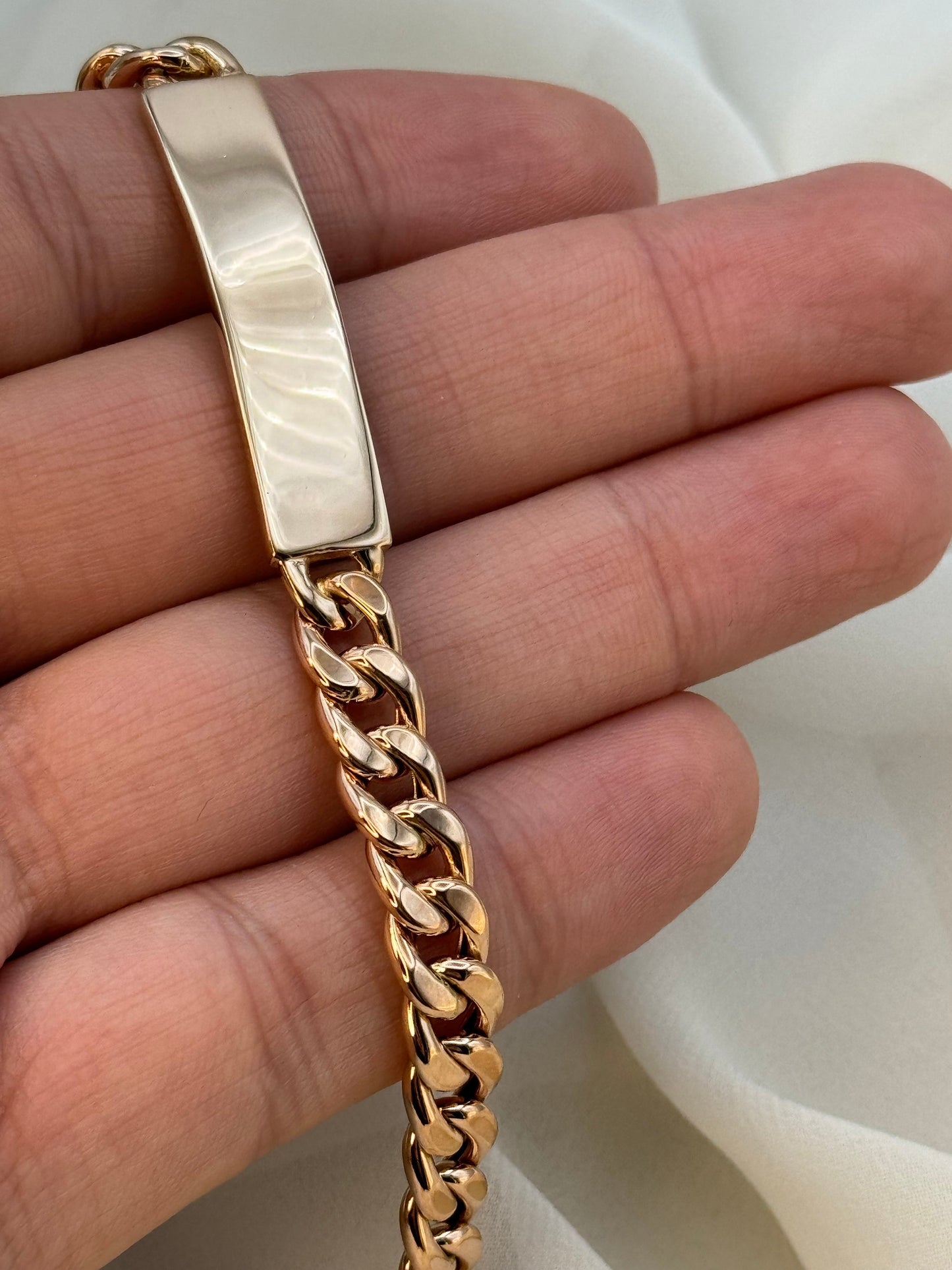 18K Rose Gold Curb ID Bracelet, 7mm, Real 18K Gold, Perfect Christmas & Birthday Gift for Him & Her, Anniversary Gift