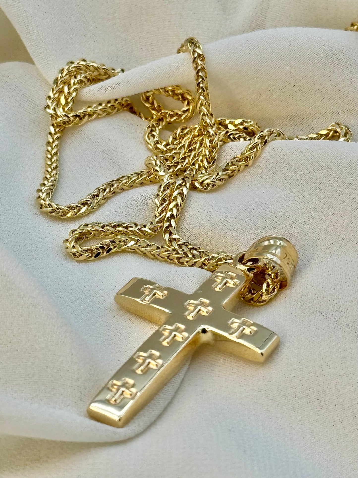 18K Gold Cross Necklace 24" with 2mm Franco Chain – Unisex Gold Cross Pendant for Him & Her | Birthday & Anniversary Gift