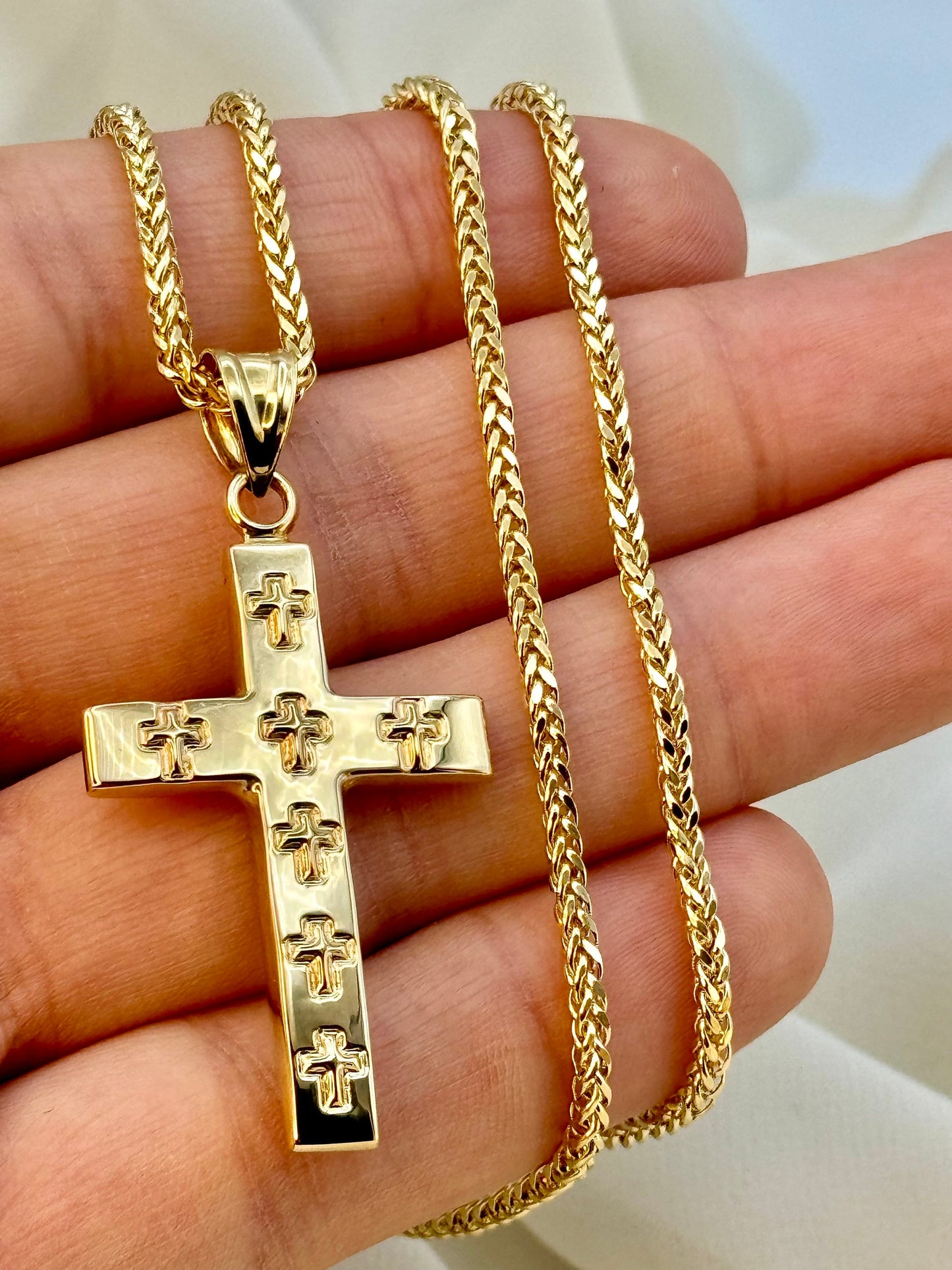 18K Gold Cross Necklace 24" with 2mm Franco Chain – Unisex Gold Cross Pendant for Him & Her | Birthday & Anniversary Gift