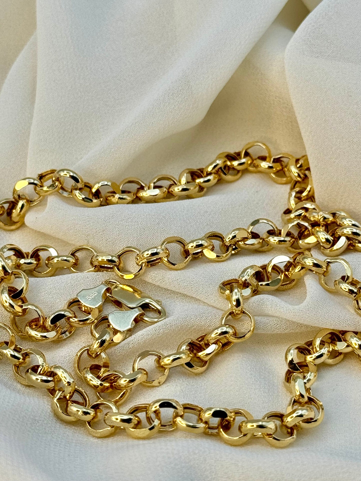 14K Solid Gold Rolo Chain Necklace, 7mm Diamond Cut – Elegant 14K Gold Rolo Chain, Perfect Birthday Gift for Him & Her
