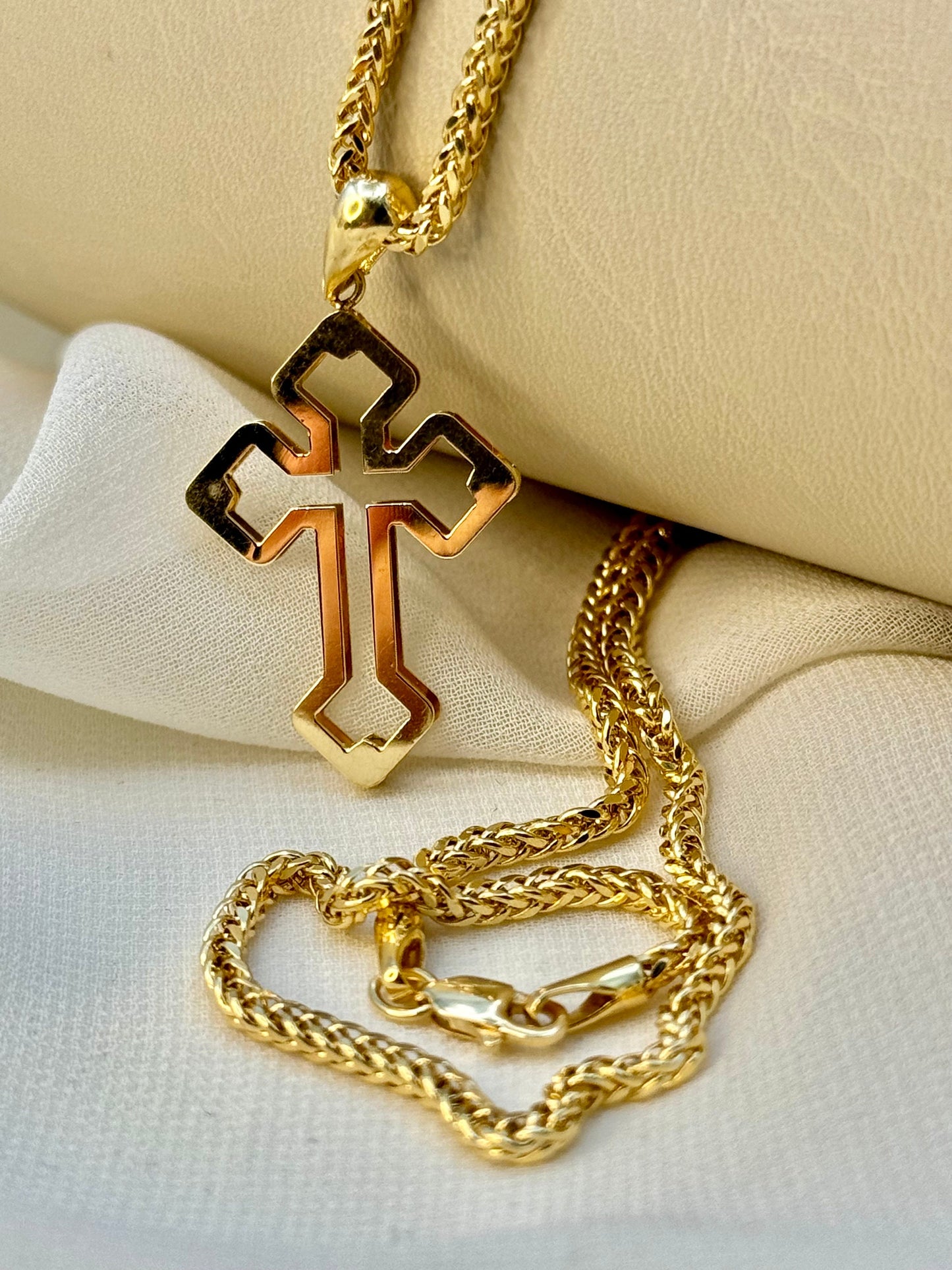 18k Gold Cross Necklace 21.5" with 2mm Franco Chain – Unisex Gold Pendant for Him & Her | Anniversary & Birthday Gift