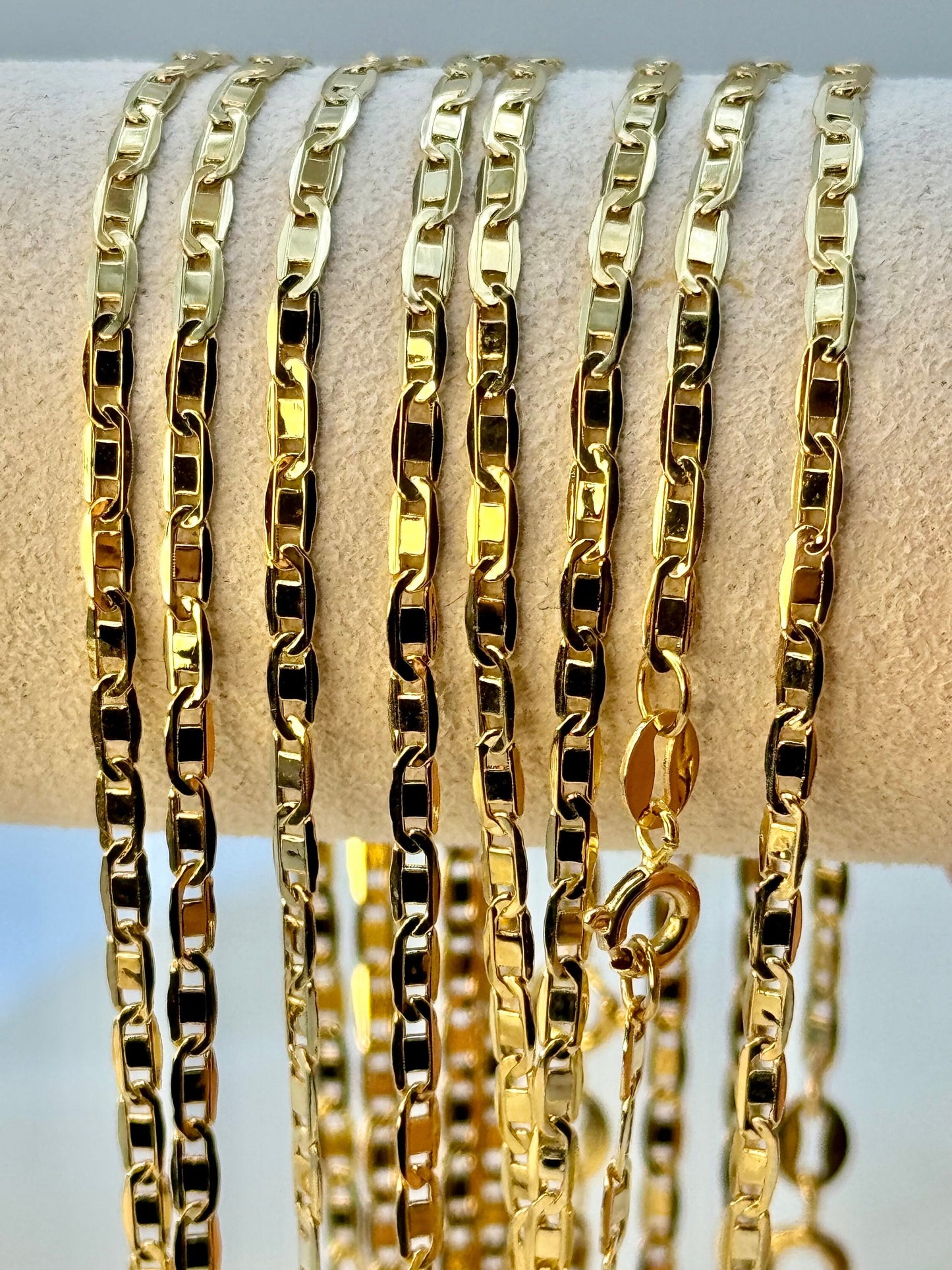 18K Solid Gold Anchor Chain Necklace – 2.3mm Mariner Link | Unisex Gold Necklace for Him & Her | Birthday & Christmas Gift