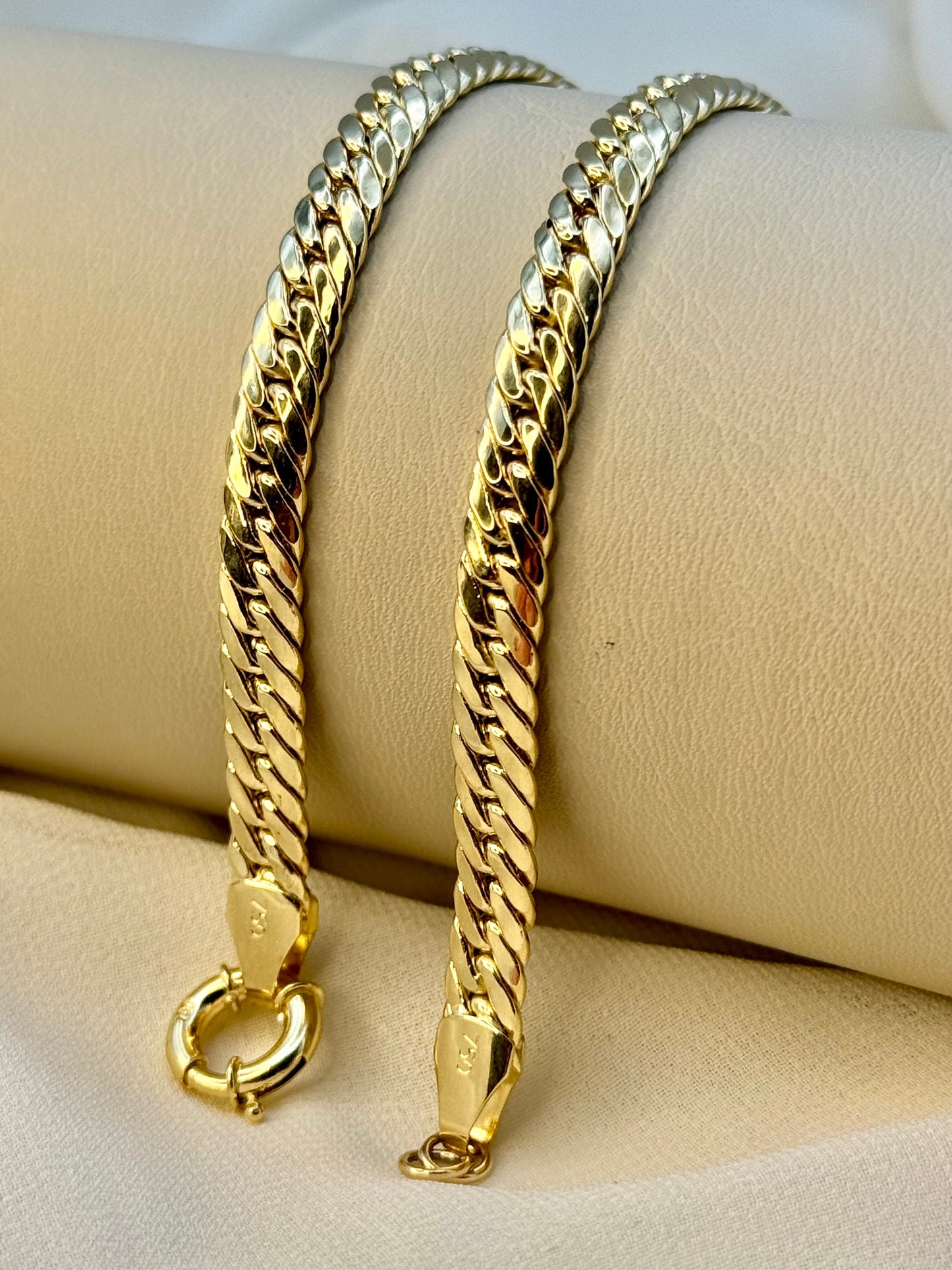 18K Gold Curb Bracelet, 6.5MM, Cuban Chain Bracelet-18K Curb Link Bracelet for Men & Women- Real 18k Gold- 7.5"Length - Birthday Gift.