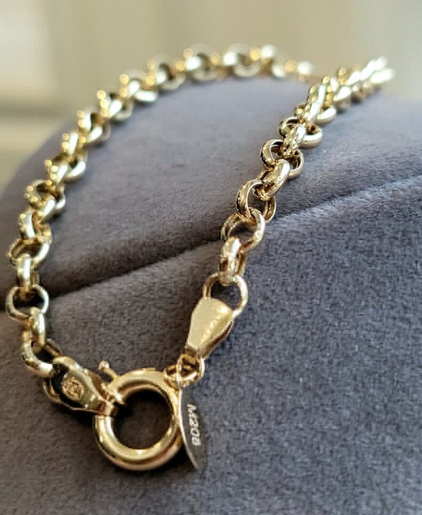 18K Real Gold Rolo Chain Bracelet - High Polished 18K Yellow Rolo Bracelet for Her - Pure 18k Gold- Birthday Gift!, Valentine's Day gifts .