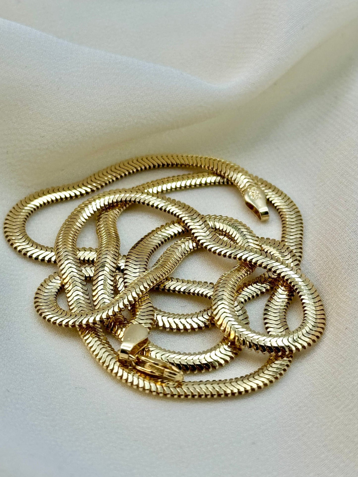 14k Solid Gold Herringbone Snake Chain Necklace, 3.5mm, Shiny Real Gold Chain, Elegant 14k Gold Necklace for Her