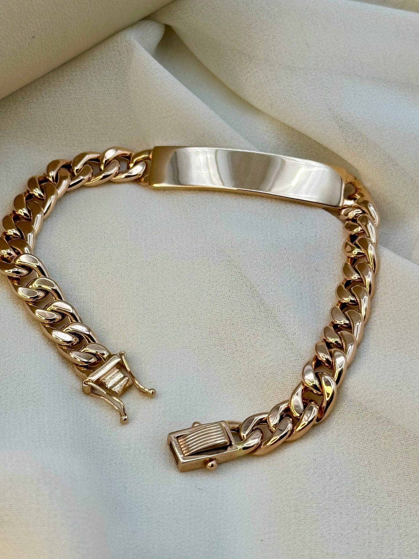 18K Rose Gold Curb ID Bracelet, 7mm, Real 18K Gold, Perfect Christmas & Birthday Gift for Him & Her, Anniversary Gift