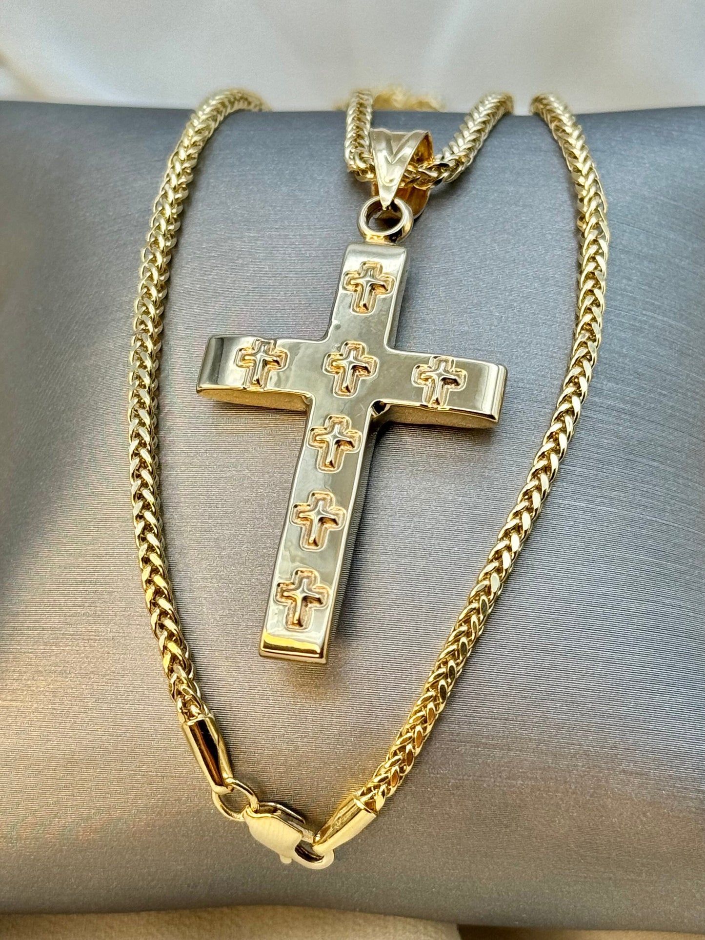 18K Gold Cross Necklace 24" with 2mm Franco Chain – Unisex Gold Cross Pendant for Him & Her | Birthday & Anniversary Gift