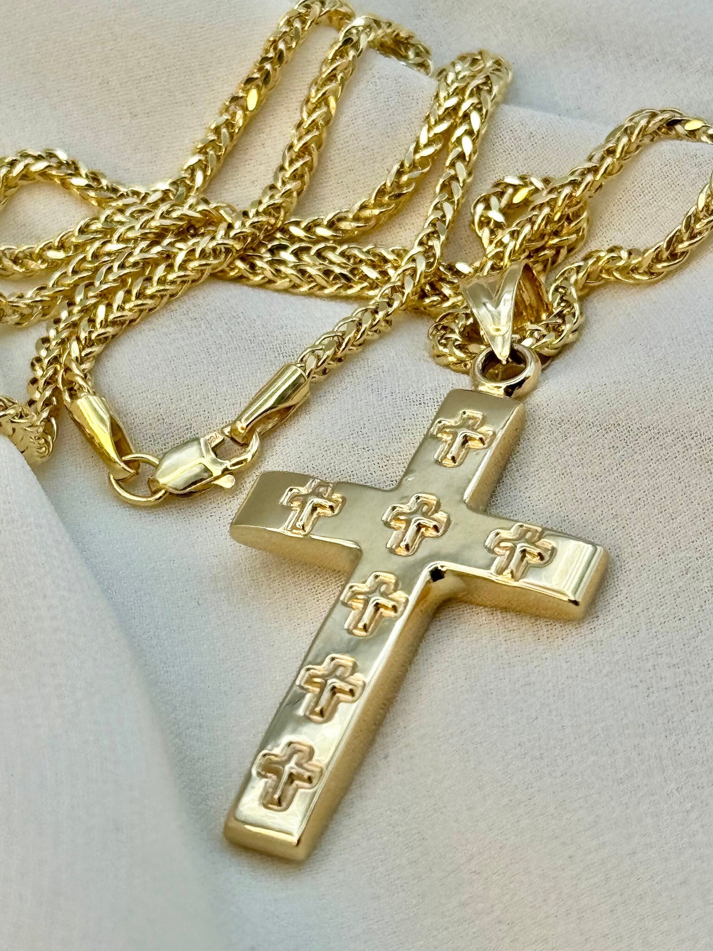 18K Gold Cross Necklace 24" with 2mm Franco Chain – Unisex Gold Cross Pendant for Him & Her | Birthday & Anniversary Gift