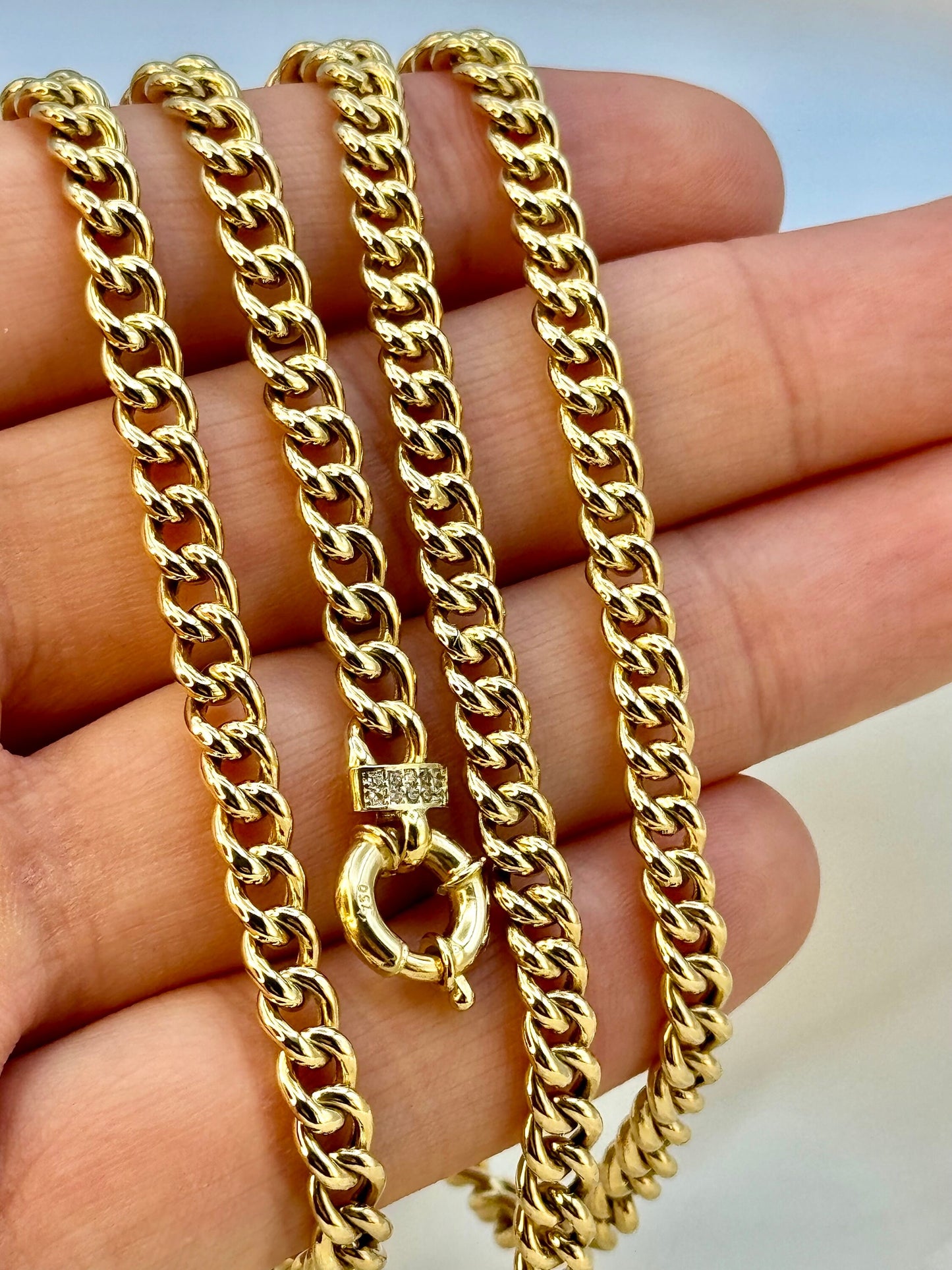 Collier à maillons gourmette en or massif 18 carats – 5 mm, 17,5 po – Chaîne cubaine en or véritable pour hommes et femmes, cadeau unisexe, anniversaire ou occasion spéciale.