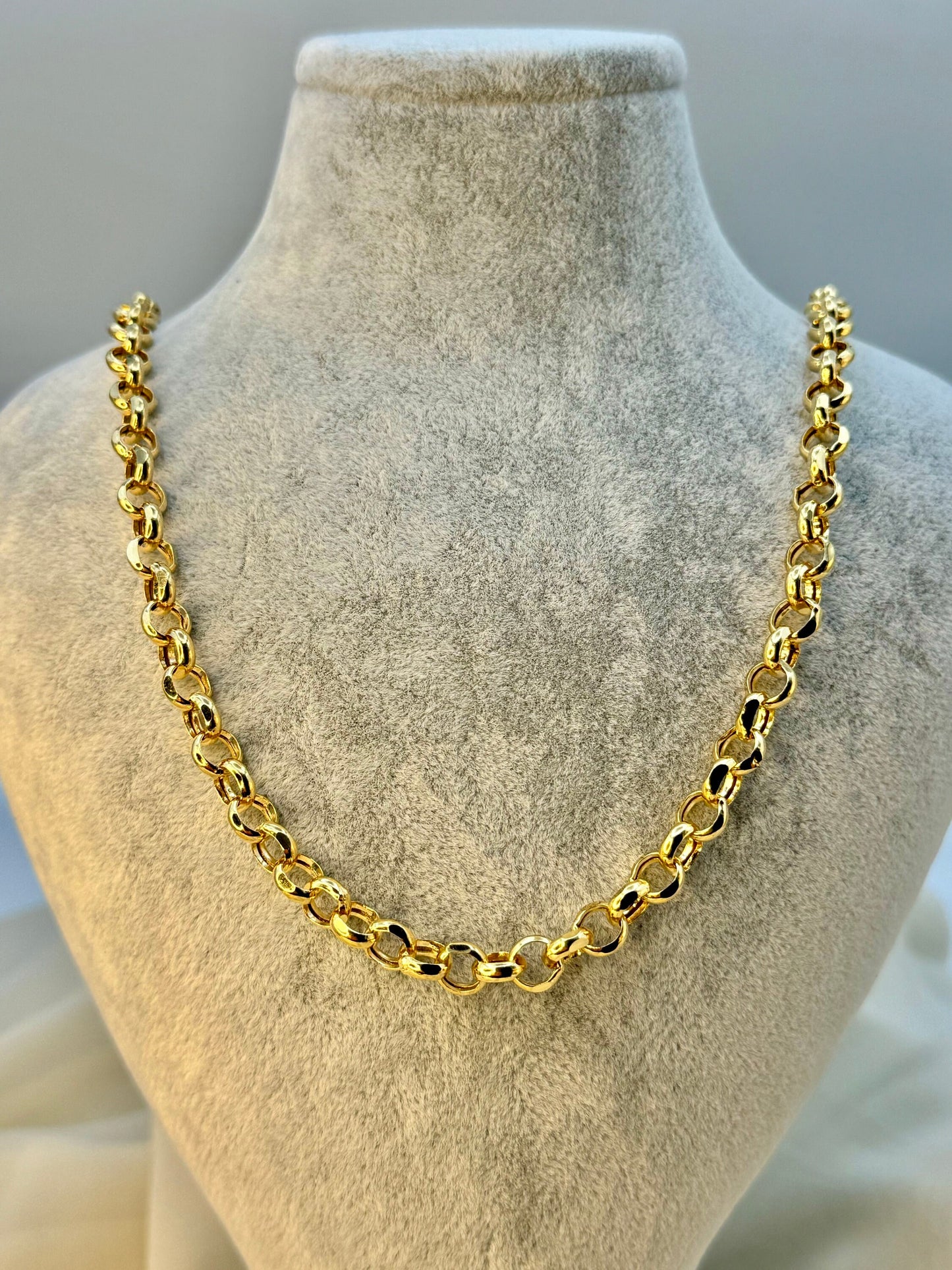 14K Solid Gold Rolo Chain Necklace, 7mm Diamond Cut – Elegant 14K Gold Rolo Chain, Perfect Birthday Gift for Him & Her