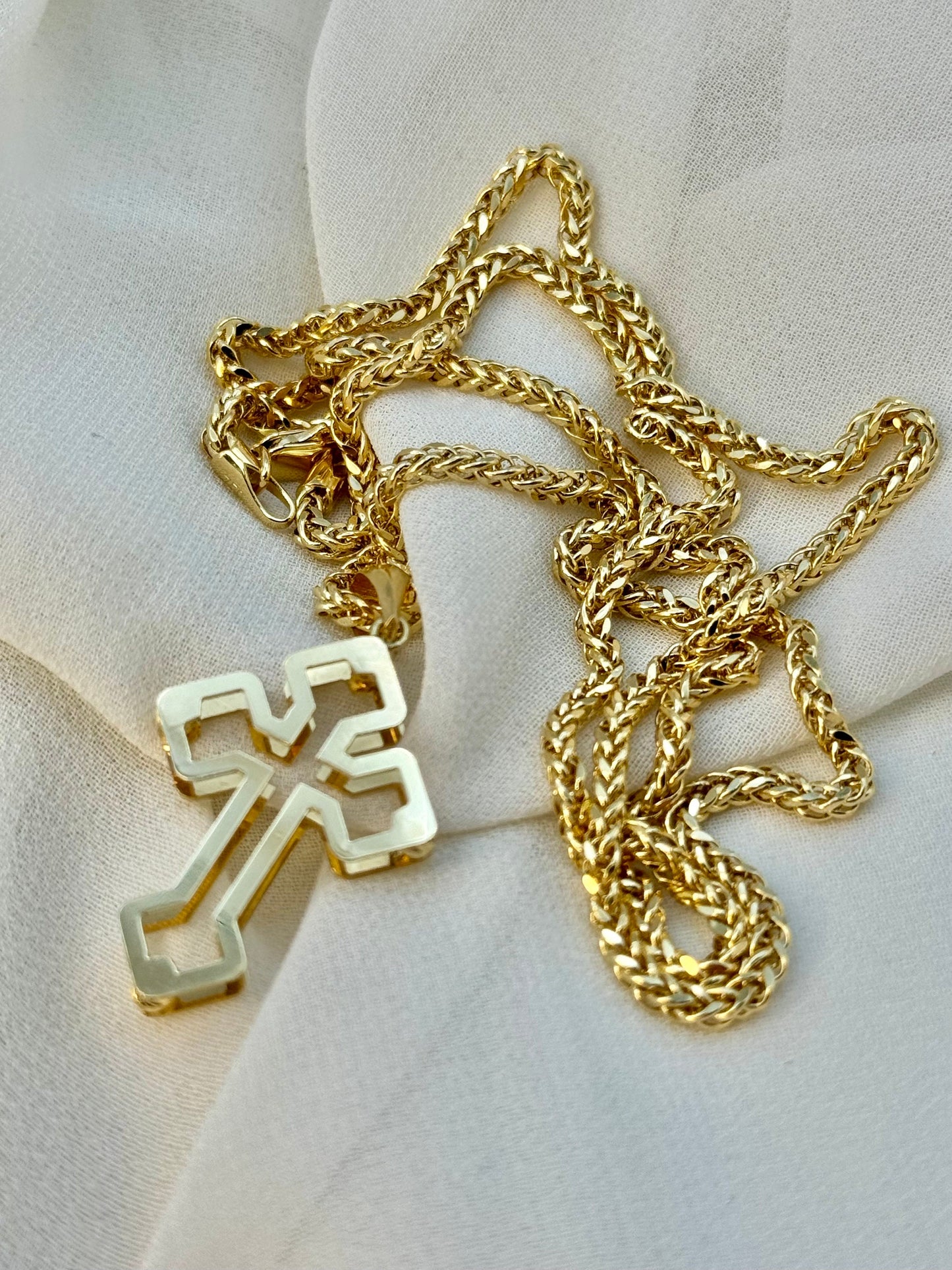 18k Gold Cross Necklace 21.5" with 2mm Franco Chain – Unisex Gold Pendant for Him & Her | Anniversary & Birthday Gift