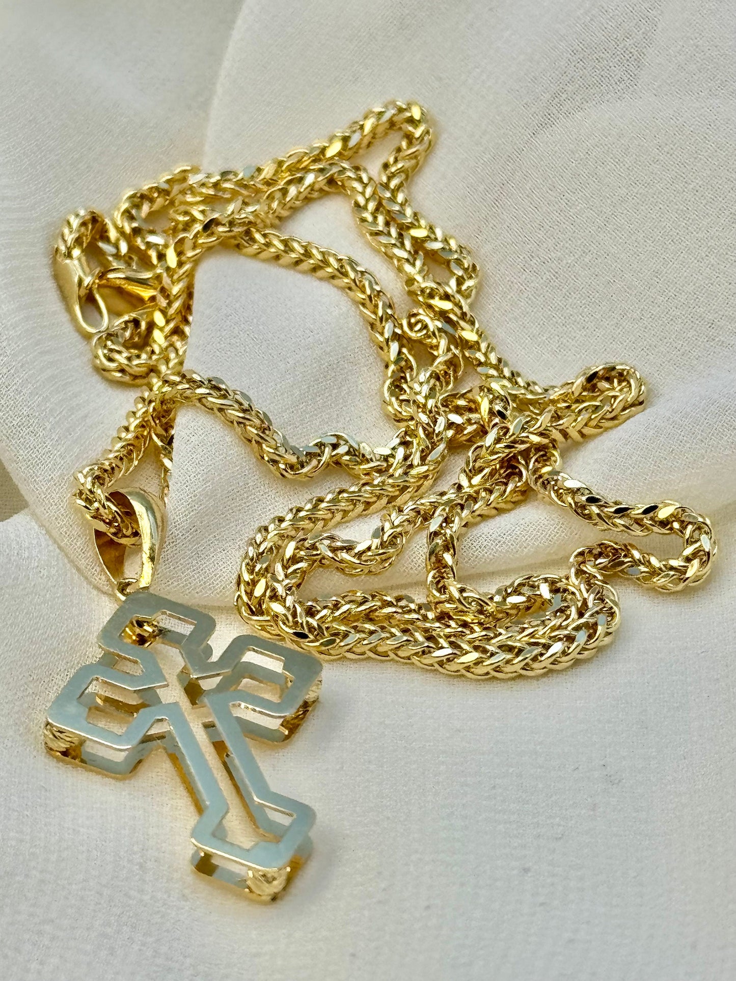 18k Gold Cross Necklace 21.5" with 2mm Franco Chain – Unisex Gold Pendant for Him & Her | Anniversary & Birthday Gift