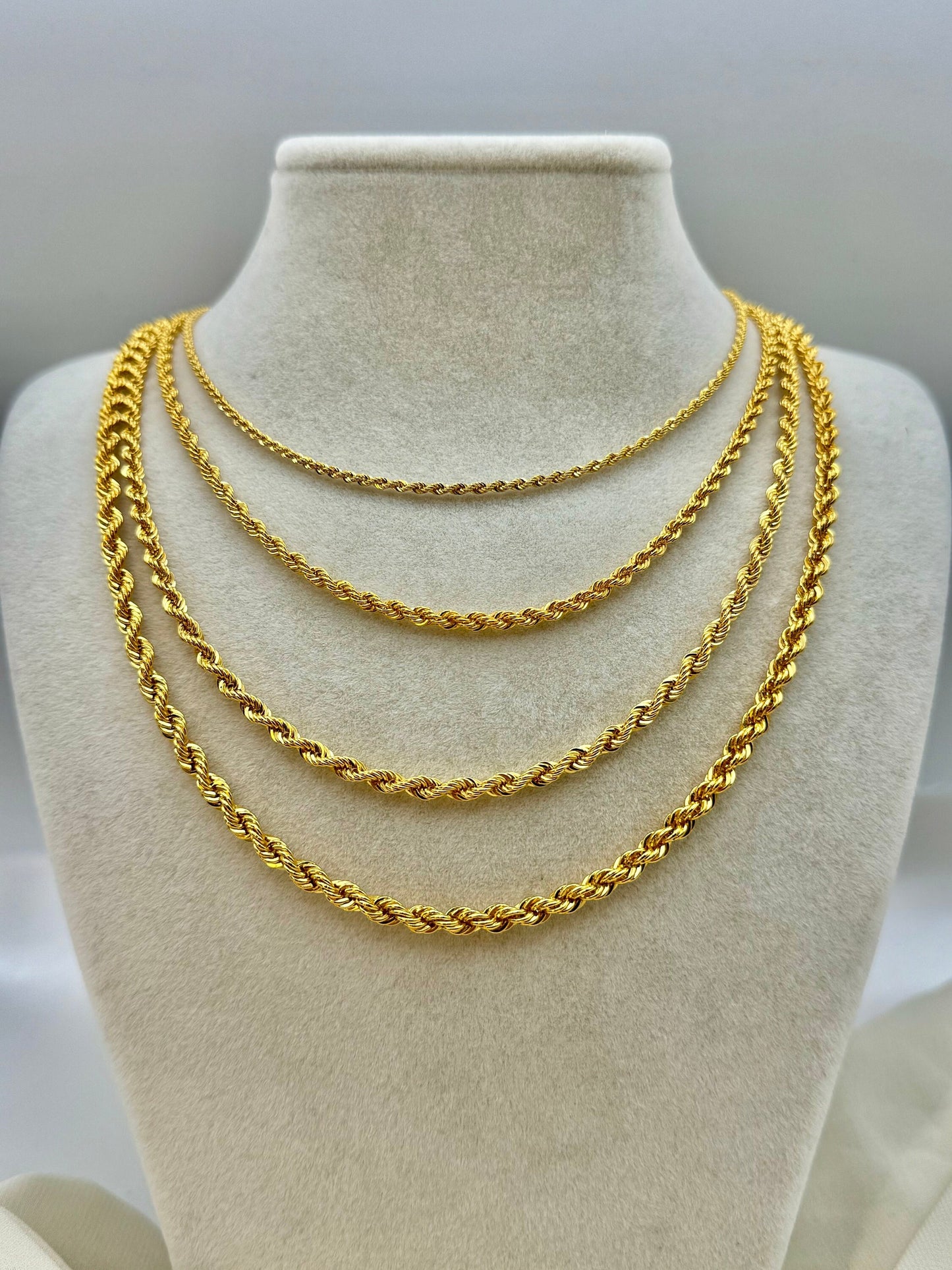 14K Solid Gold Rope Chain Necklace – Diamond Cut Design, Available in 24", 22", and 20" Lengths, Unisex Gold Rope Necklace for Him & Her