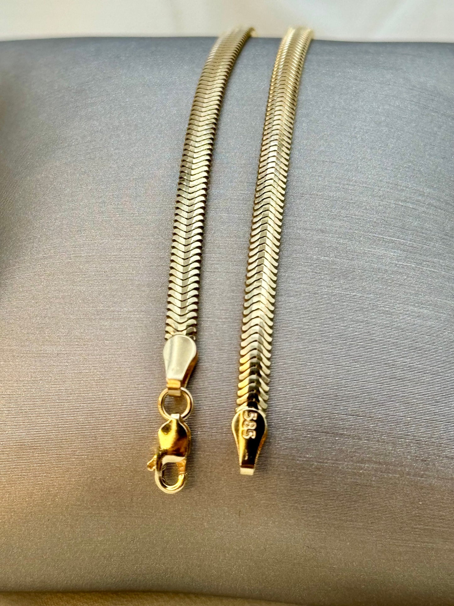 14k Solid Gold Herringbone Snake Chain Necklace, 3.5mm, Shiny Real Gold Chain, Elegant 14k Gold Necklace for Her