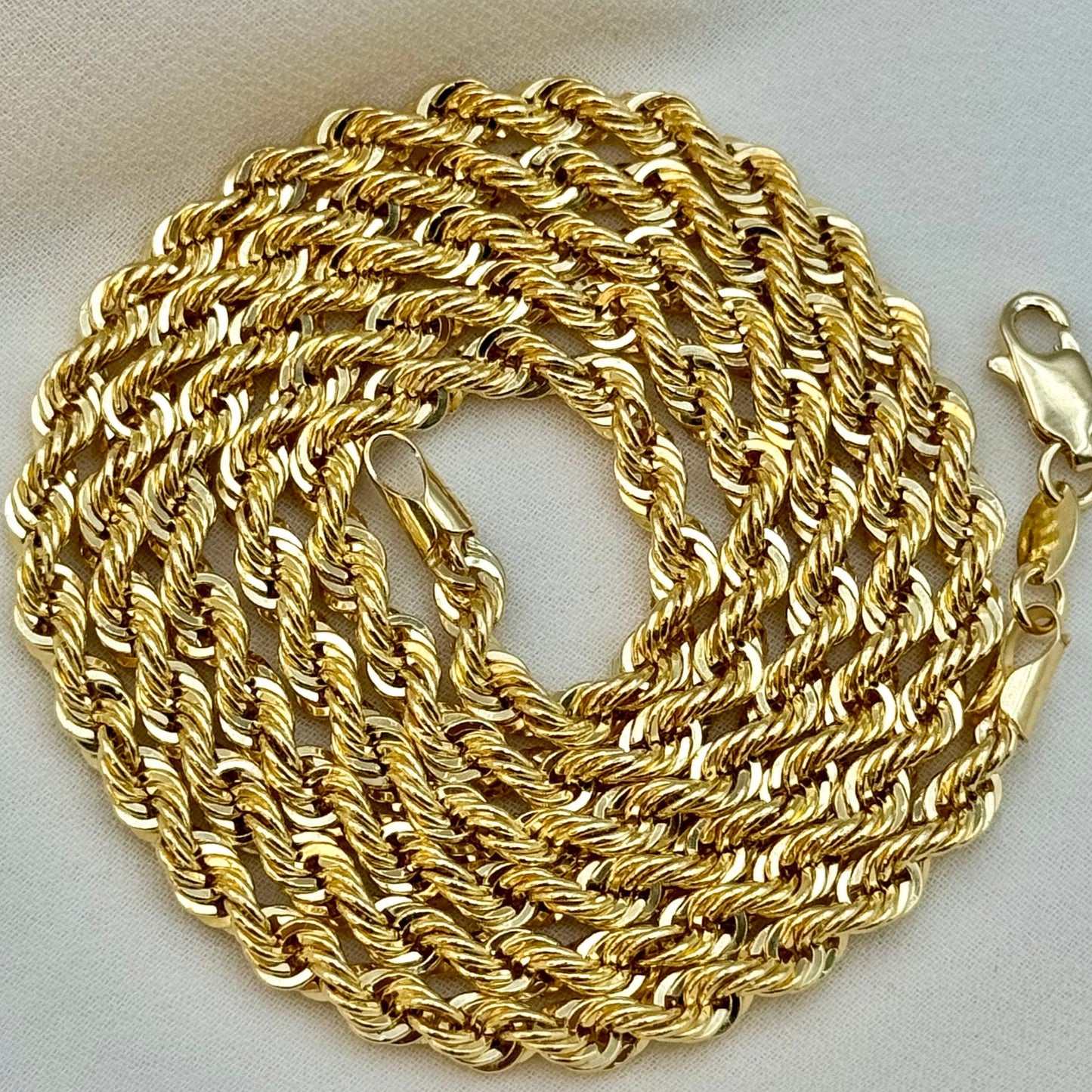 18K Solid Gold Rope Chain Diamond cut Necklace, 20", 22", 24", 3.8mm, Thick Gold Chain, Real Gold Chain, Gold Rope Necklace, rope chain.