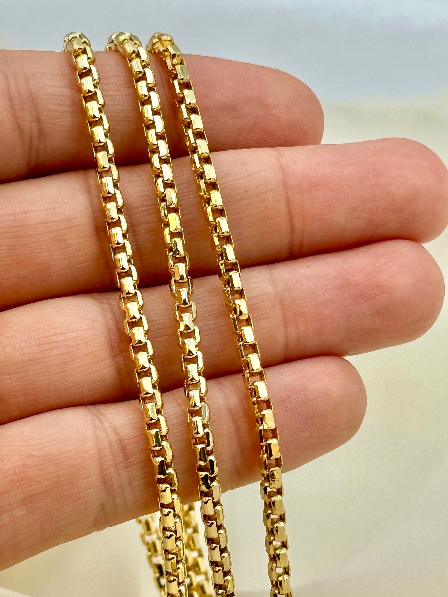 14K Real Gold Round Box Chain Necklace, 19.8" & 23.8", 3.5mm Thickness, Real Gold Box Chain for Him & Her